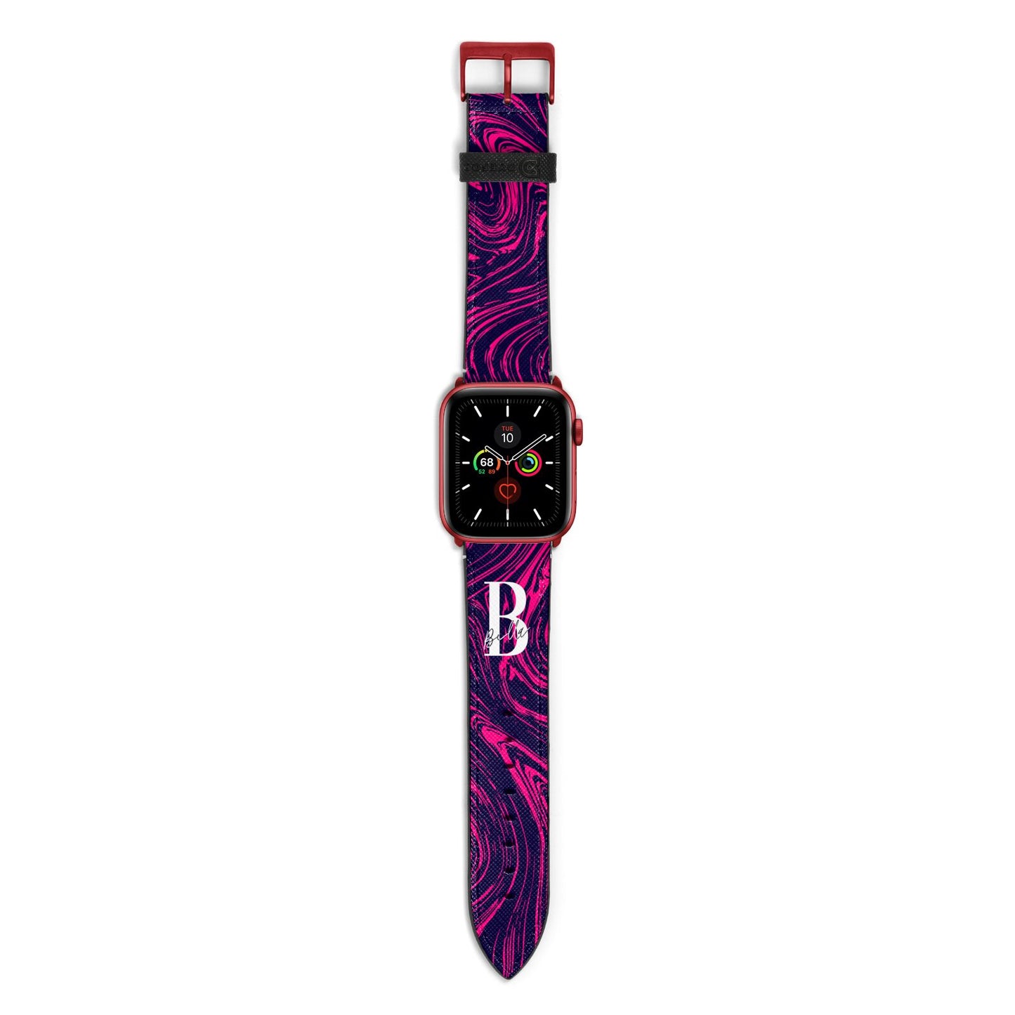 Personalised Ink Marble Apple Watch Strap with Red Hardware