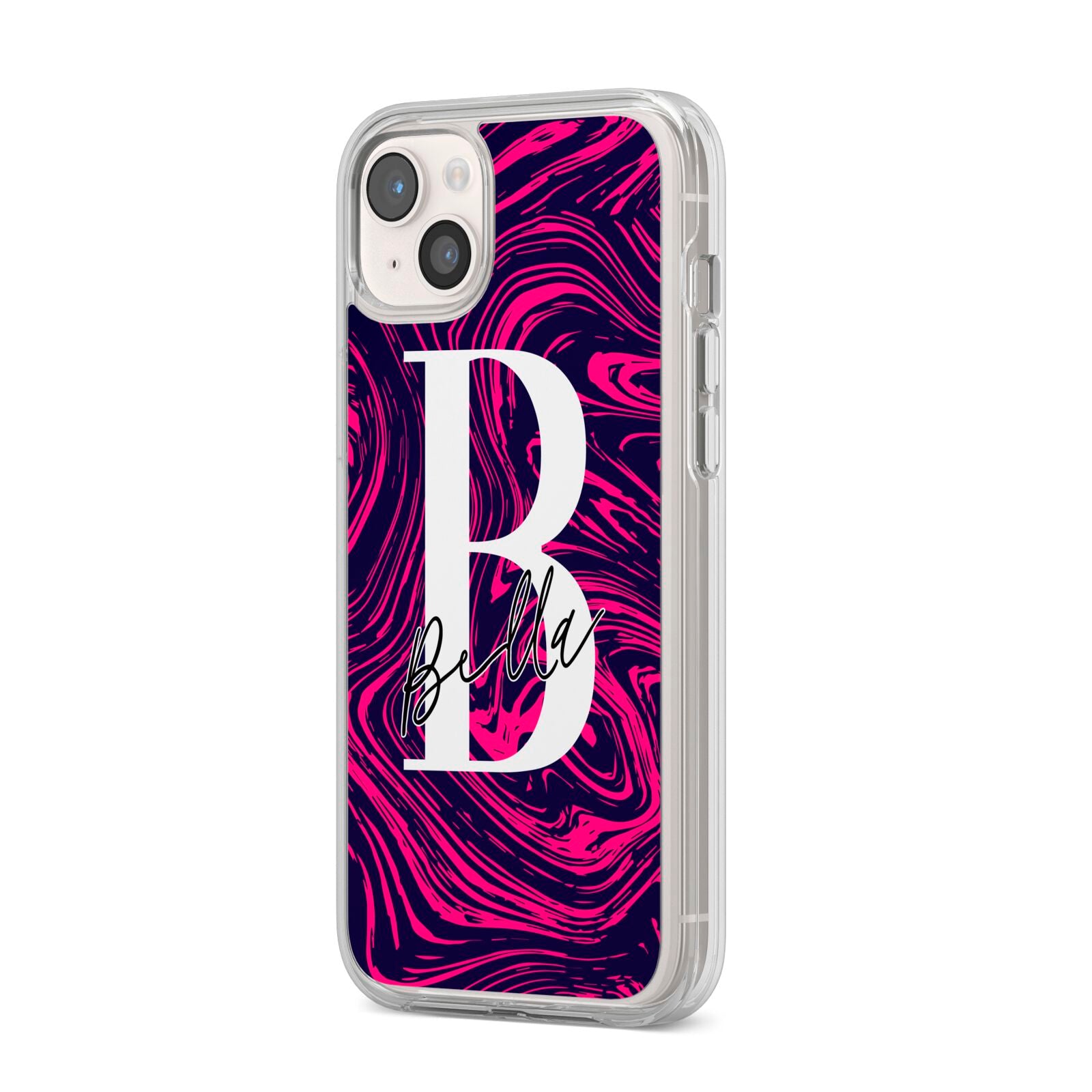 Personalised Ink Marble iPhone 14 Plus Clear Tough Case Starlight Angled Image