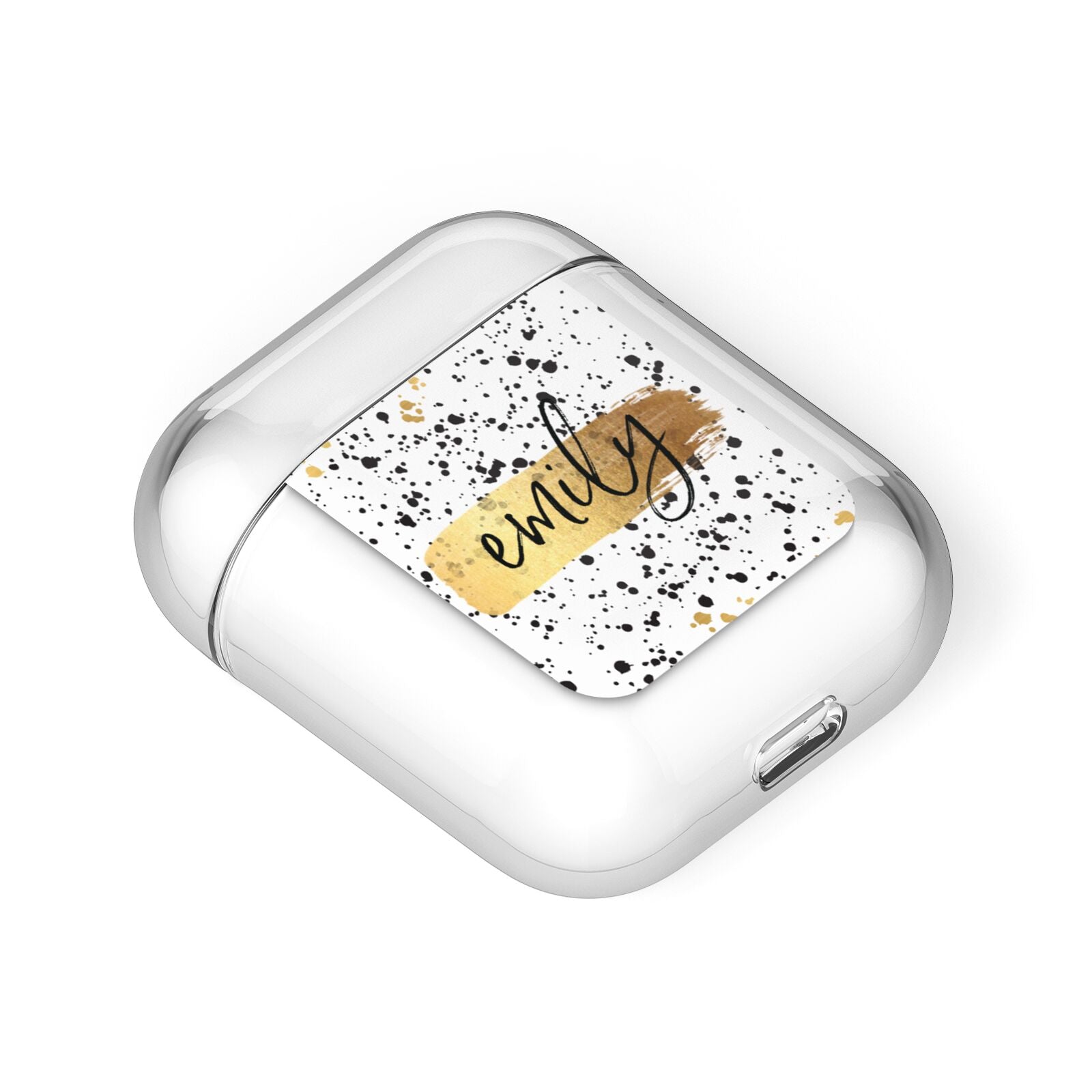 Personalised Ink Splatter Gold AirPods Case Laid Flat