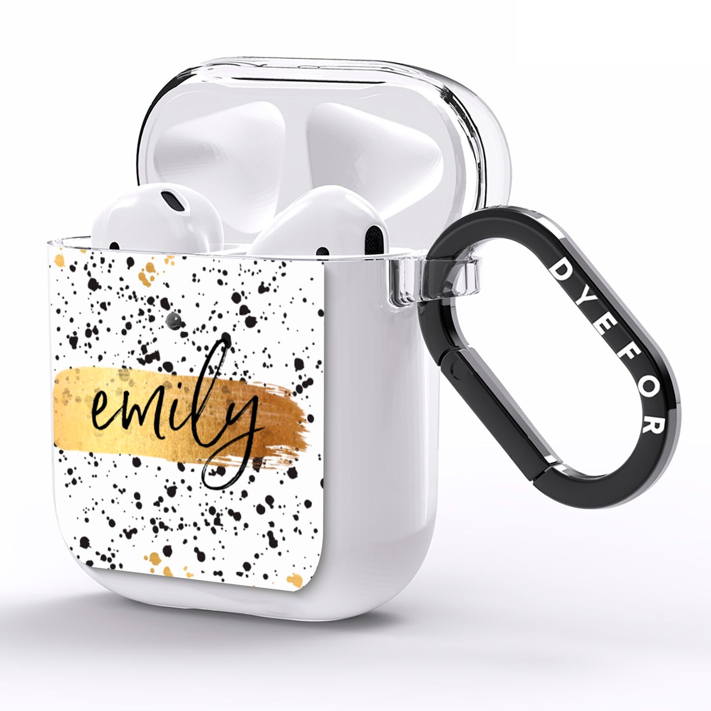 Personalised Ink Splatter Gold AirPods Clear Case Side Image
