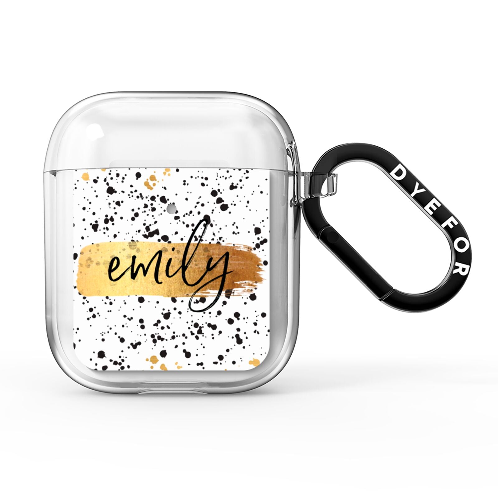 Personalised Ink Splatter Gold AirPods Clear Case