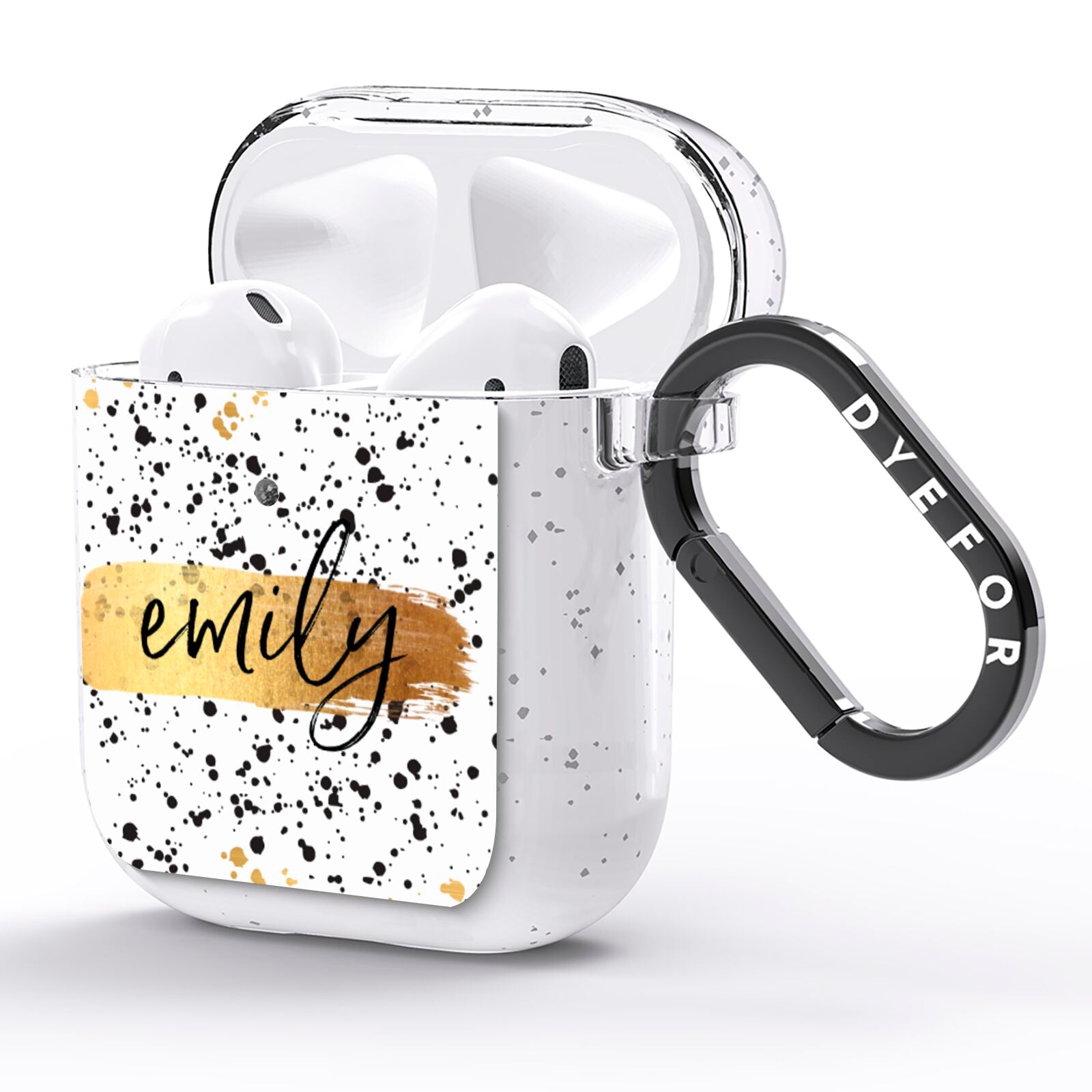 Personalised Ink Splatter Gold AirPods Glitter Case Side Image