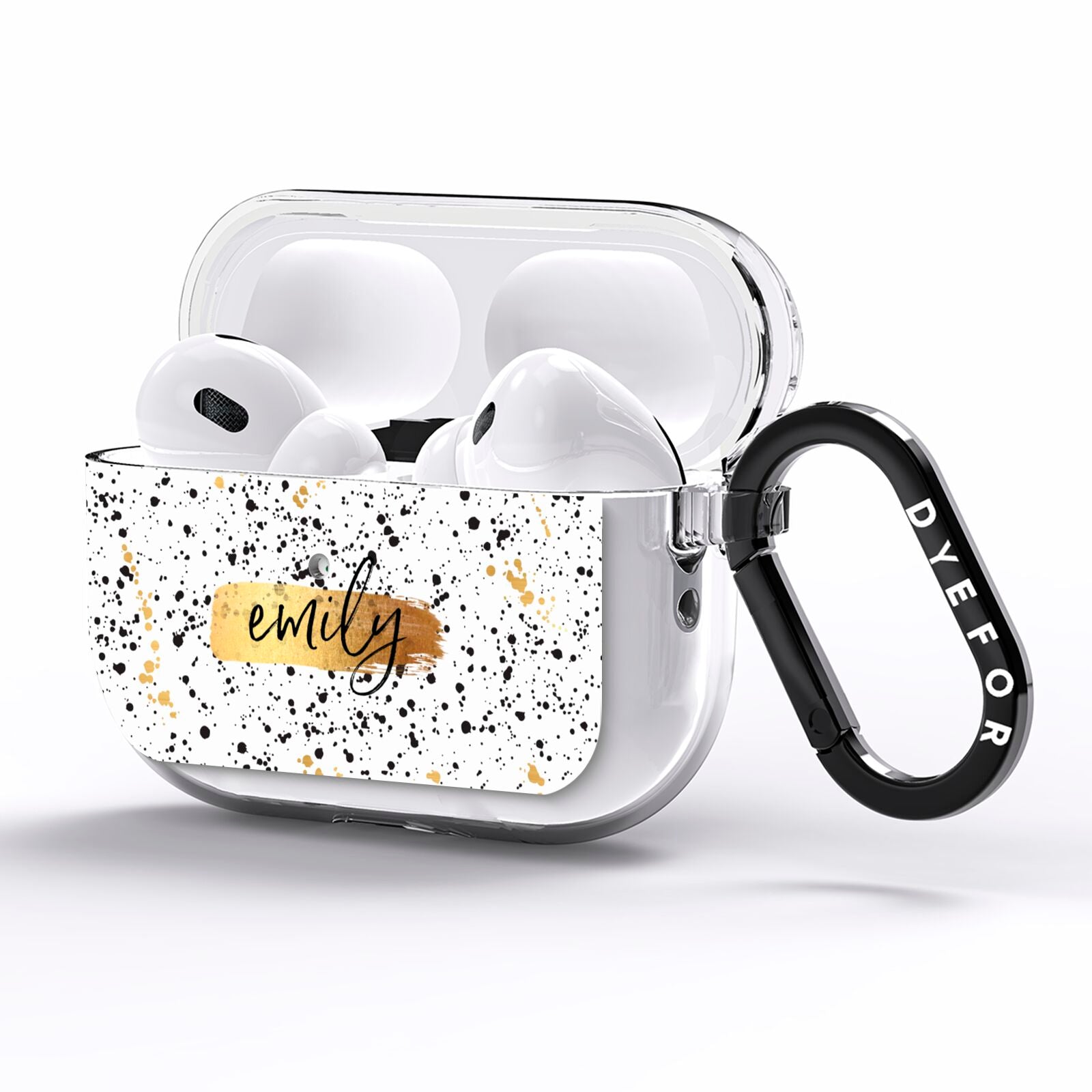 Personalised Ink Splatter Gold AirPods Pro Clear Case Side Image