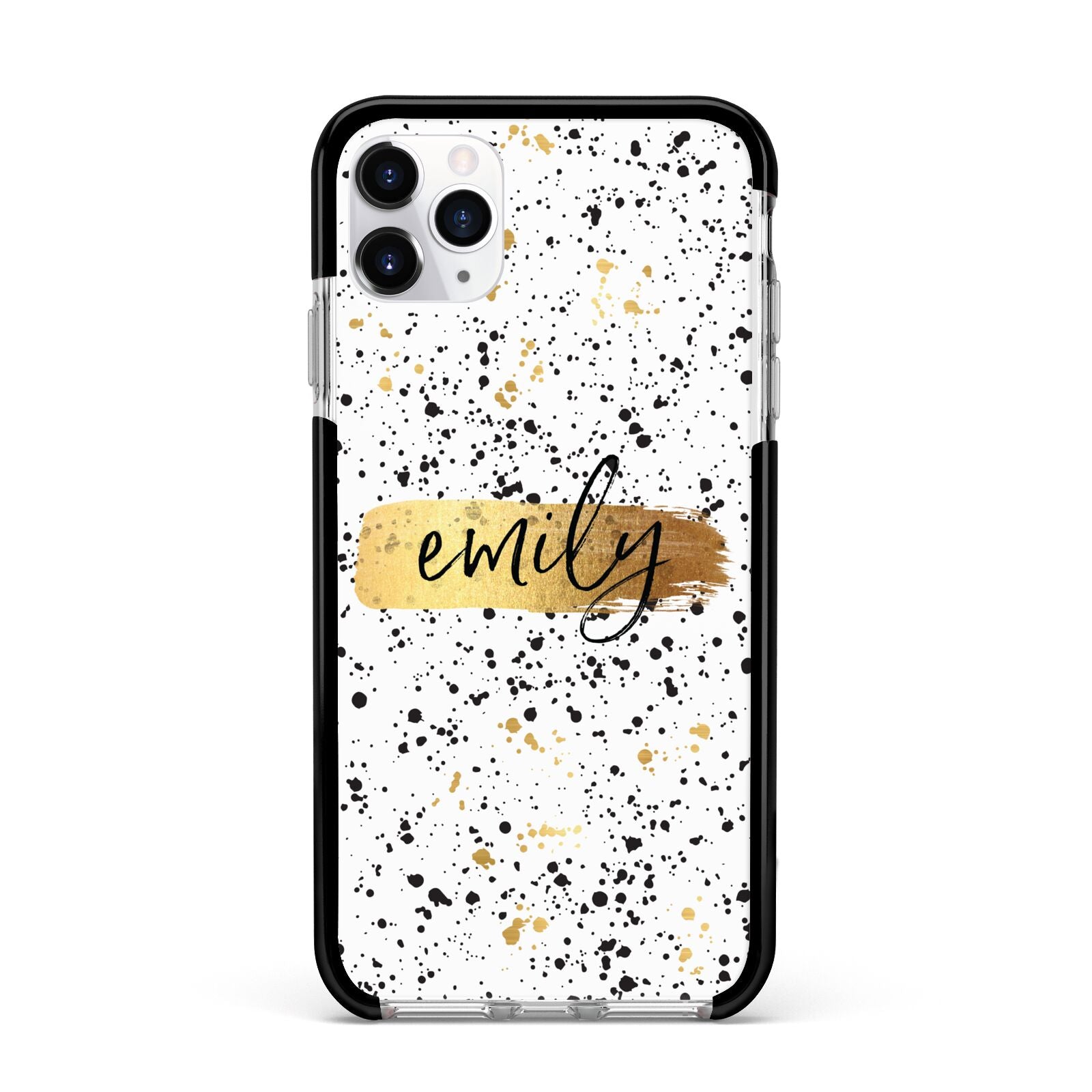 Personalised Ink Splatter Gold Apple iPhone 11 Pro Max in Silver with Black Impact Case