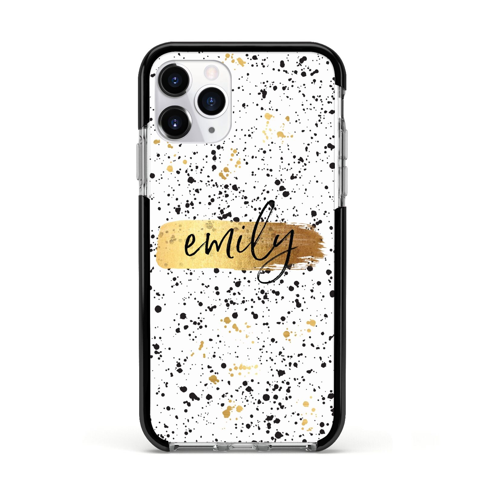 Personalised Ink Splatter Gold Apple iPhone 11 Pro in Silver with Black Impact Case