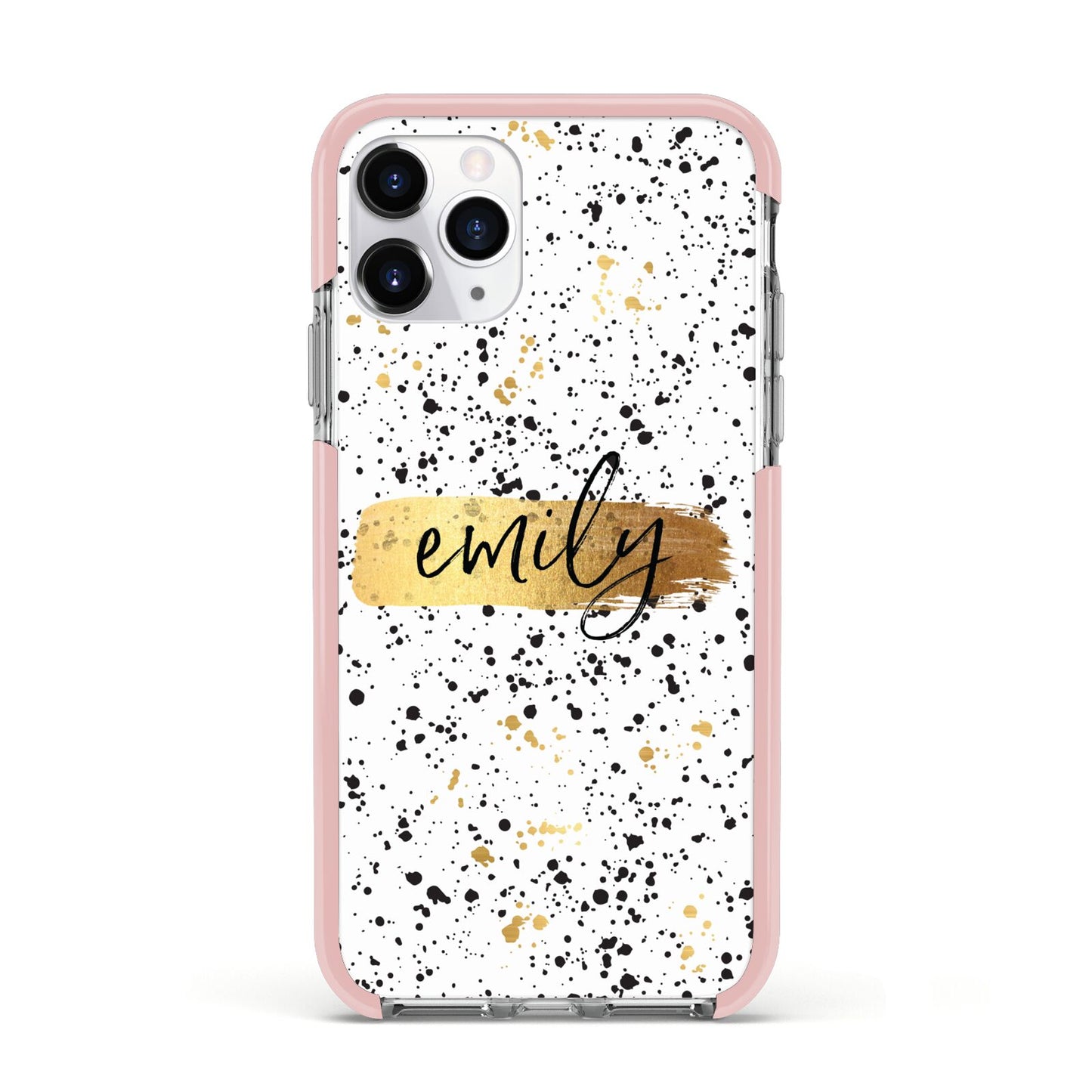 Personalised Ink Splatter Gold Apple iPhone 11 Pro in Silver with Pink Impact Case