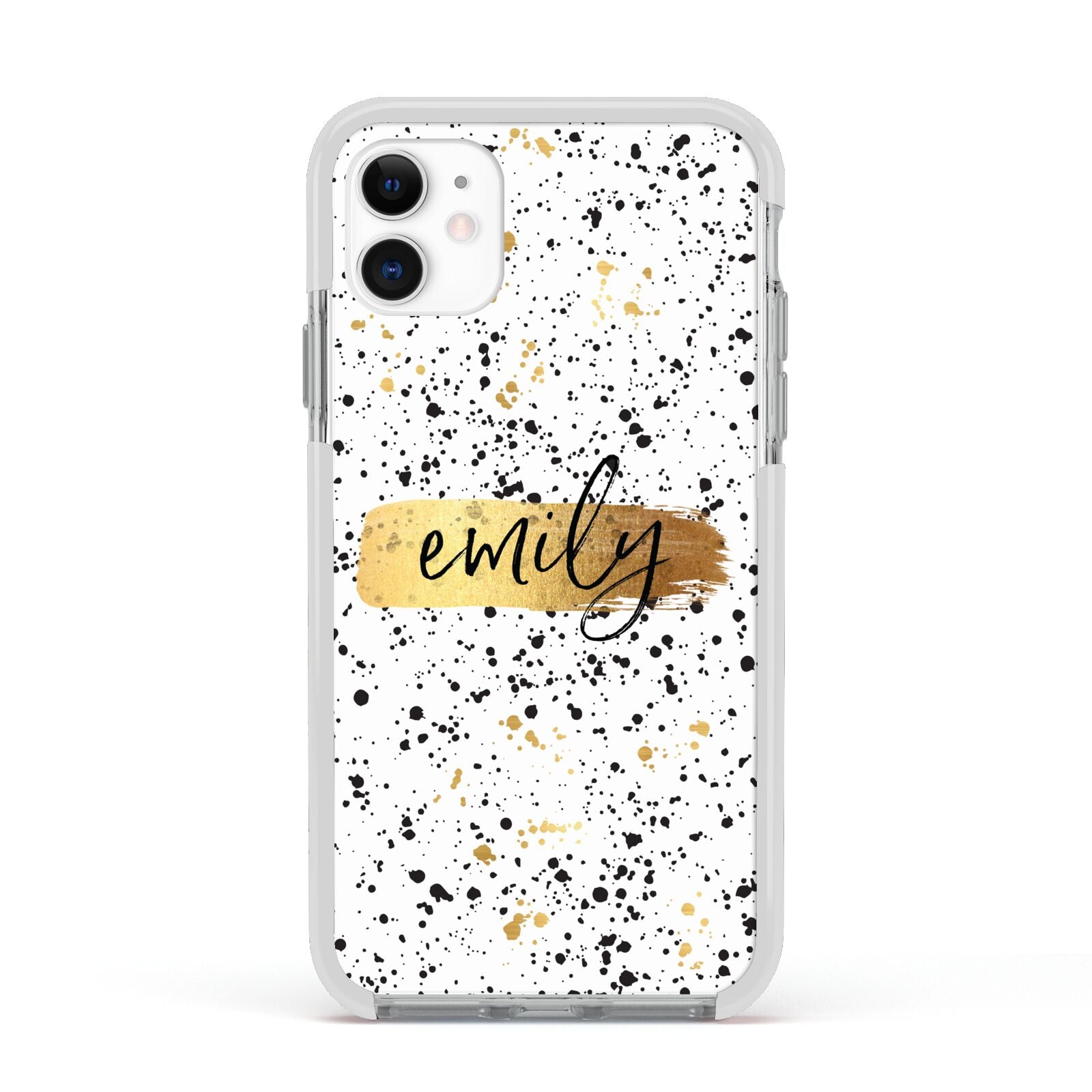 Personalised Ink Splatter Gold Apple iPhone 11 in White with White Impact Case