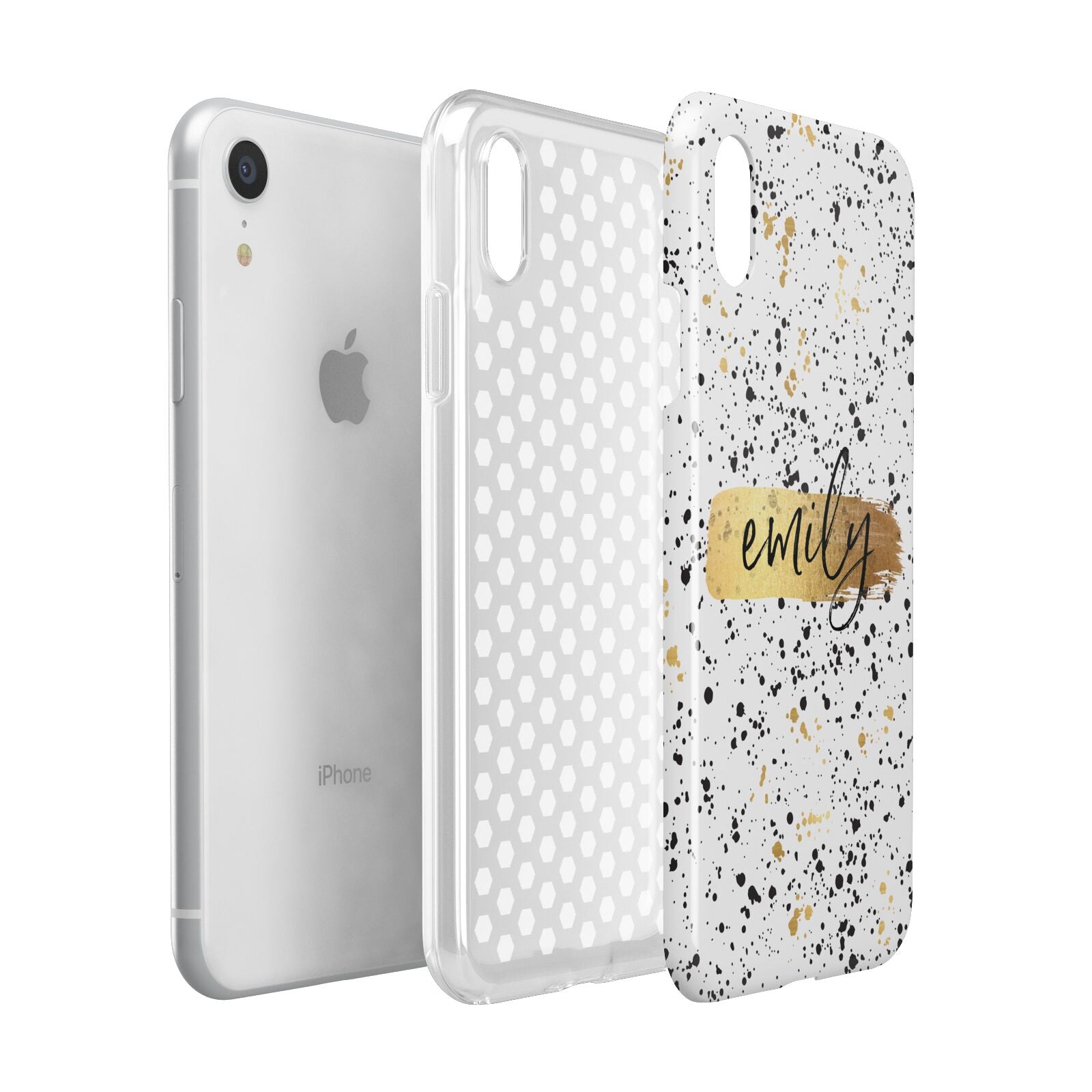 Personalised Ink Splatter Gold Apple iPhone XR White 3D Tough Case Expanded view