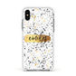 Personalised Ink Splatter Gold Apple iPhone Xs Impact Case White Edge on Silver Phone