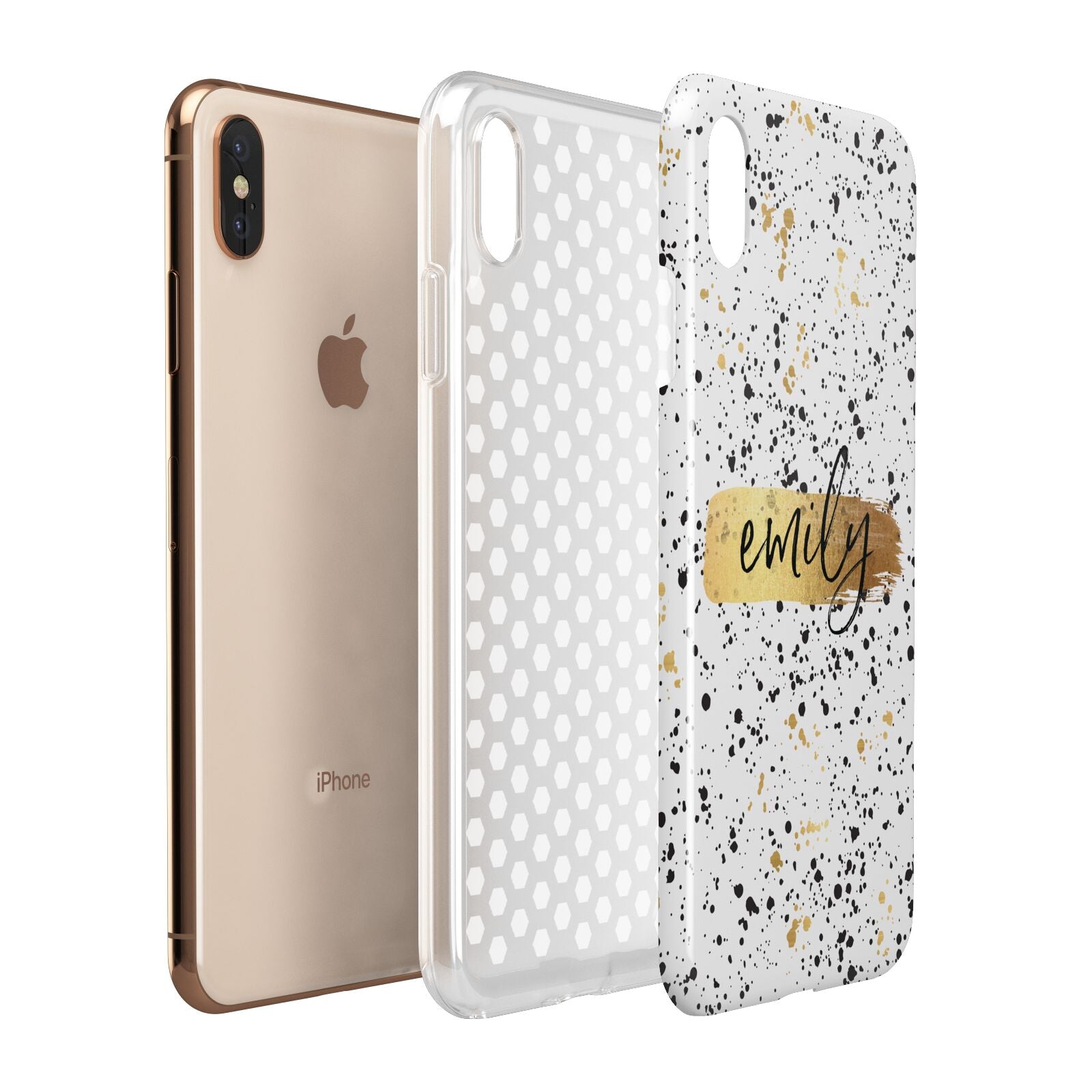 Personalised Ink Splatter Gold Apple iPhone Xs Max 3D Tough Case Expanded View