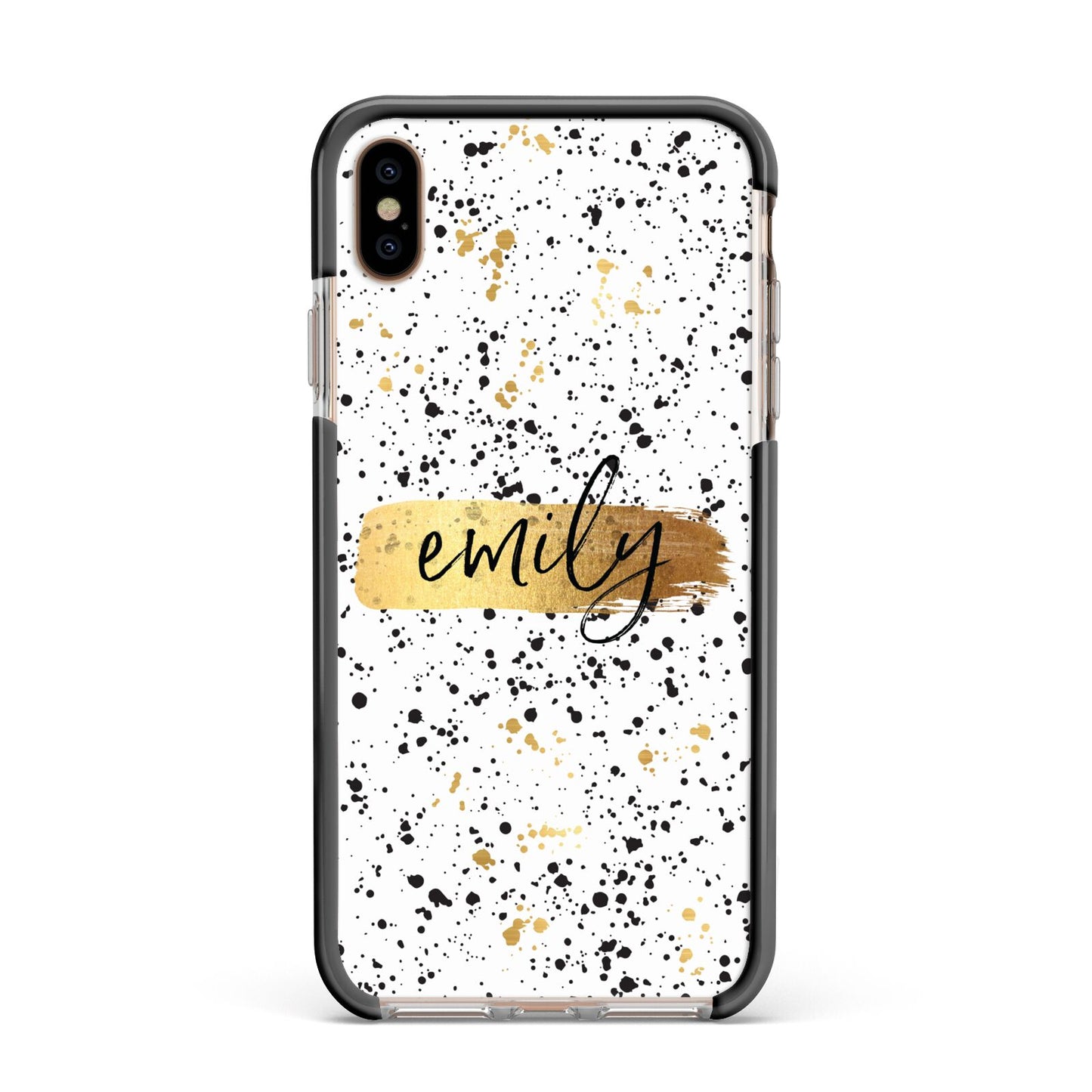 Personalised Ink Splatter Gold Apple iPhone Xs Max Impact Case Black Edge on Gold Phone
