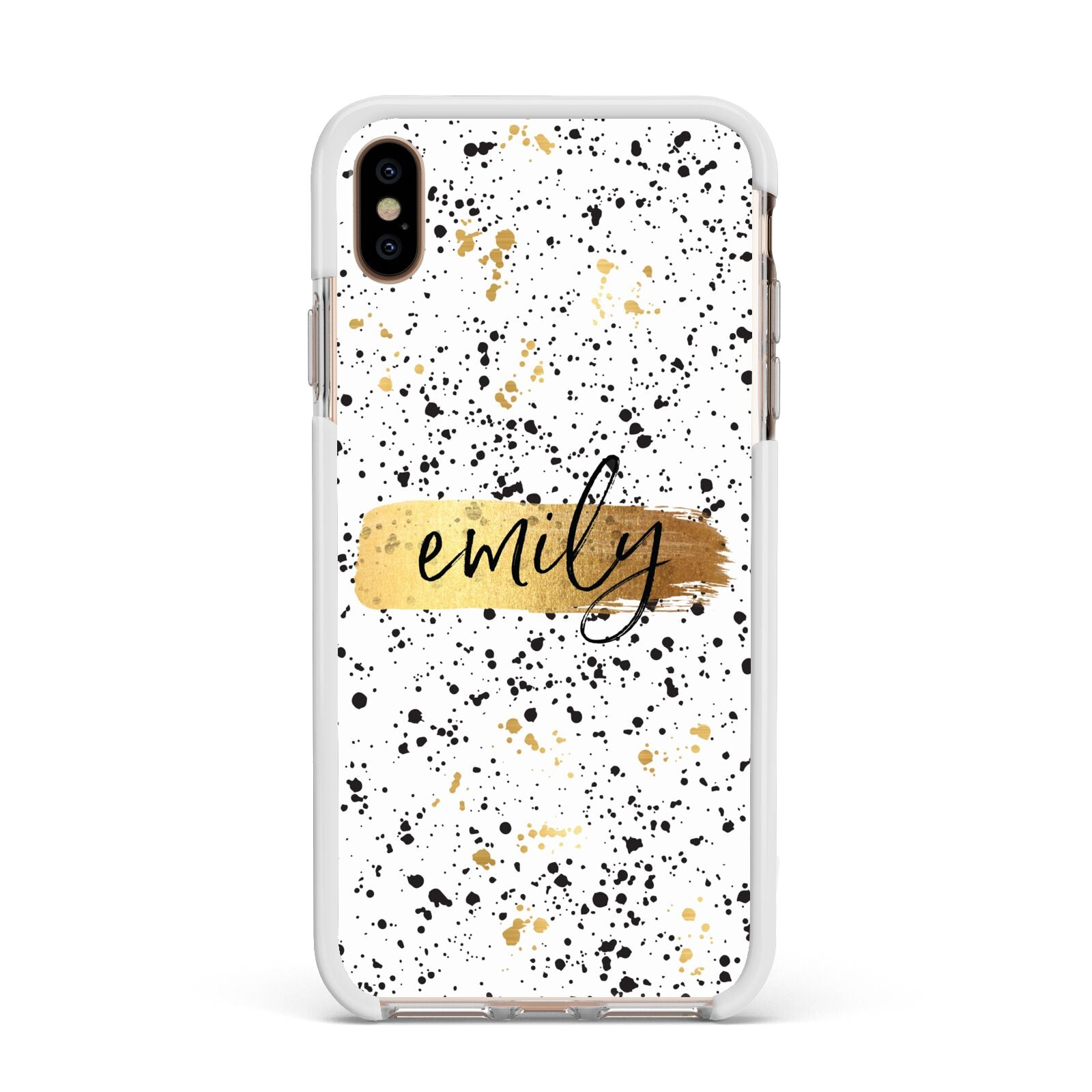 Personalised Ink Splatter Gold Apple iPhone Xs Max Impact Case White Edge on Gold Phone