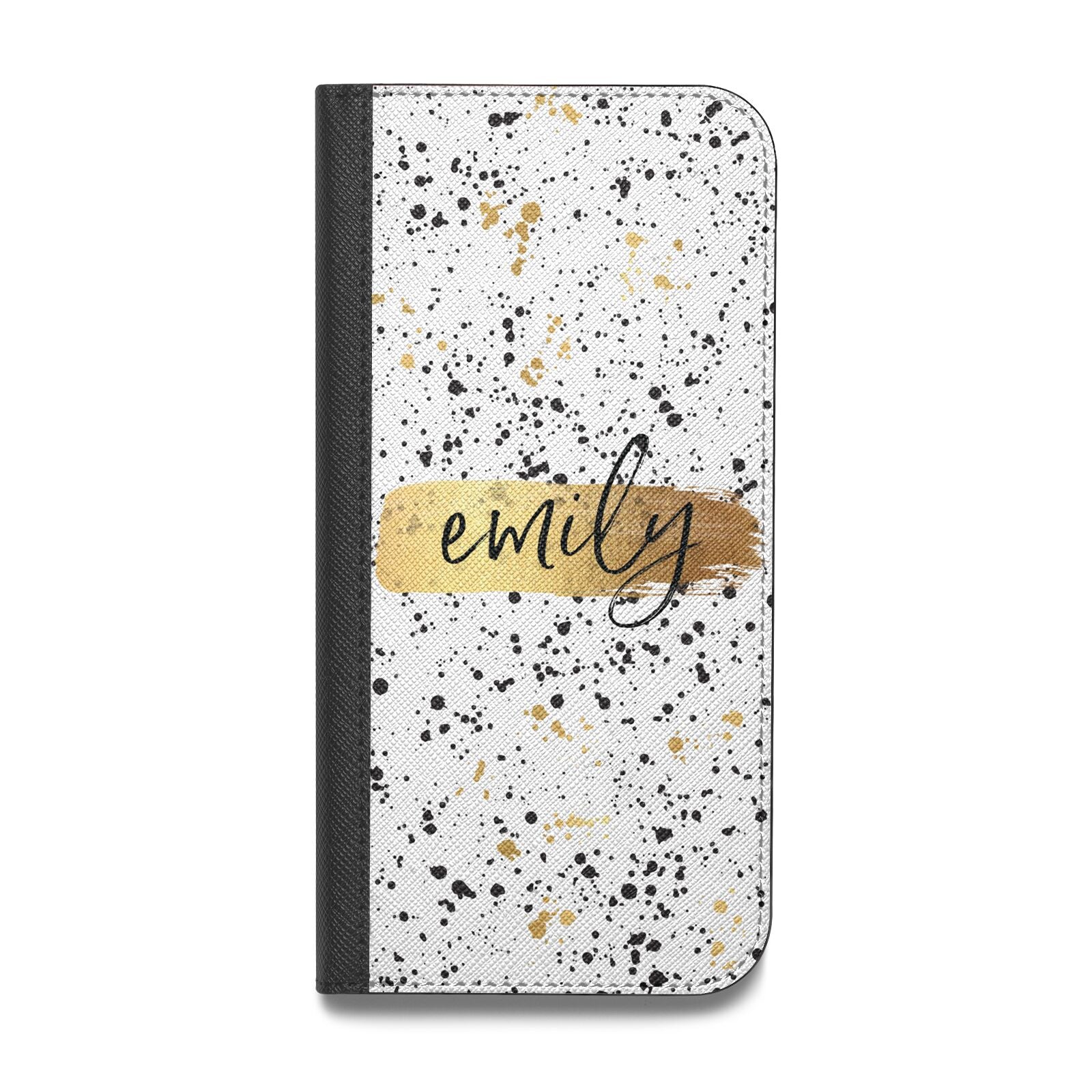 Personalised Ink Splatter Gold Vegan Leather Flip Samsung Case