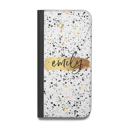 Personalised Ink Splatter Gold Vegan Leather Flip Samsung Case