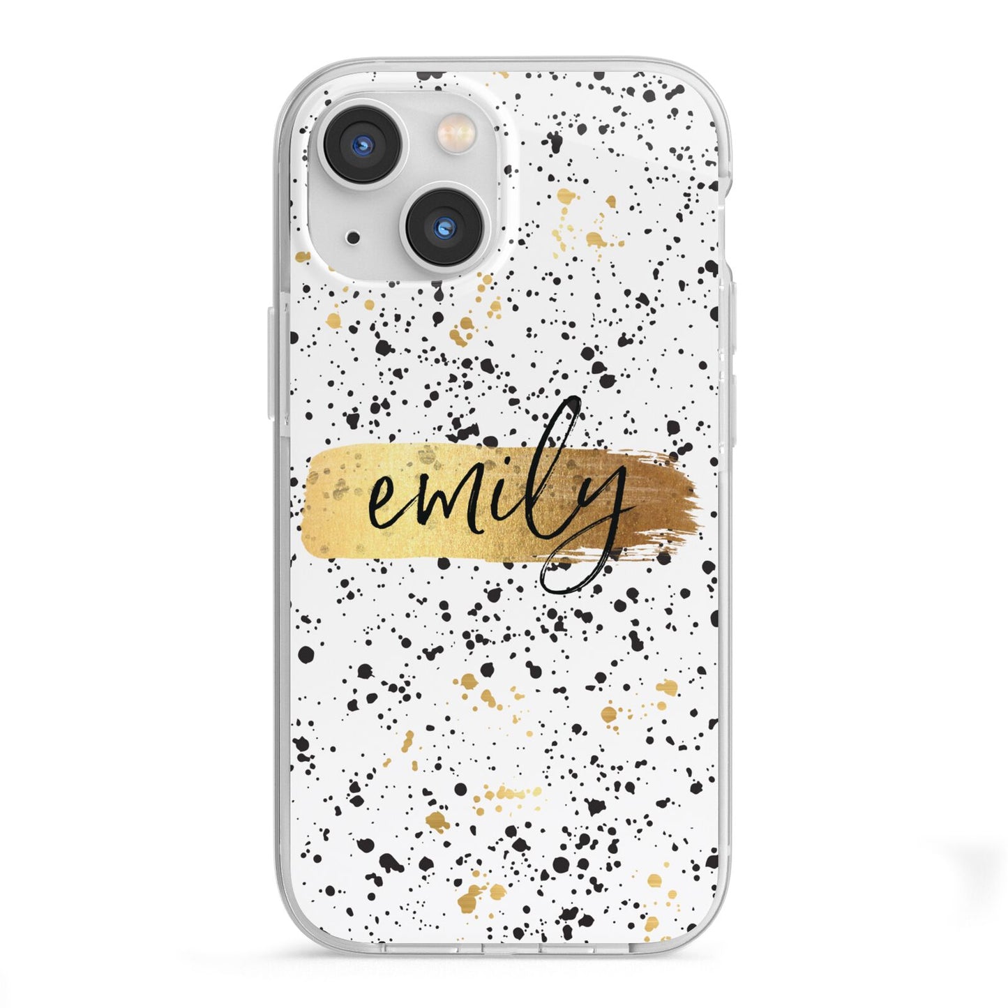 Personalised Ink Splatter Gold iPhone 13 Mini TPU Impact Case with White Edges