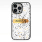 Personalised Ink Splatter Gold iPhone 13 Pro Black Impact Case on Silver phone