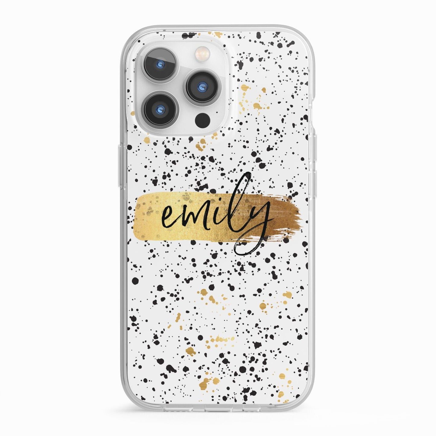 Personalised Ink Splatter Gold iPhone 13 Pro TPU Impact Case with White Edges