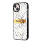 Personalised Ink Splatter Gold iPhone 14 Plus Black Impact Case Side Angle on Silver phone
