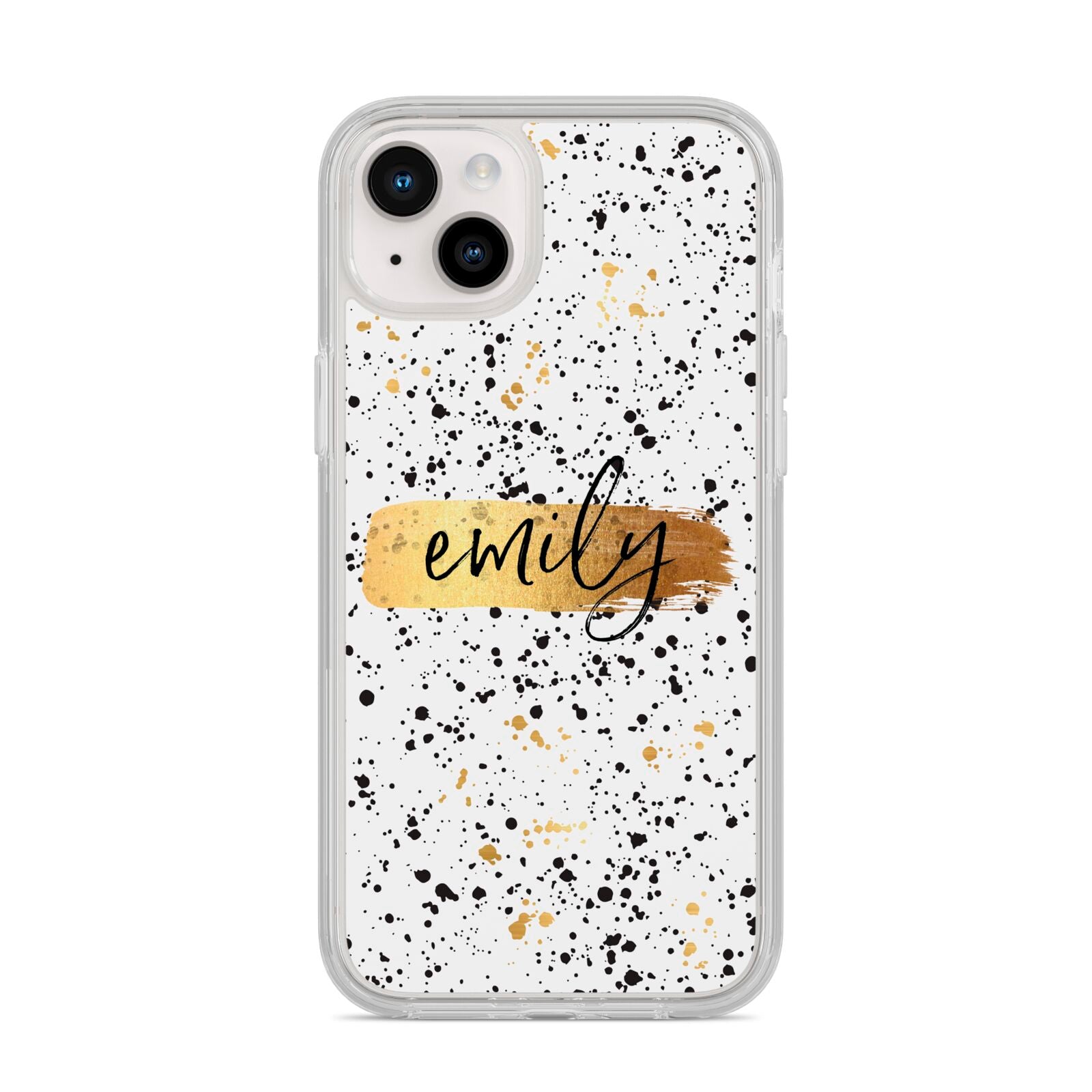Personalised Ink Splatter Gold iPhone 14 Plus Clear Tough Case Starlight