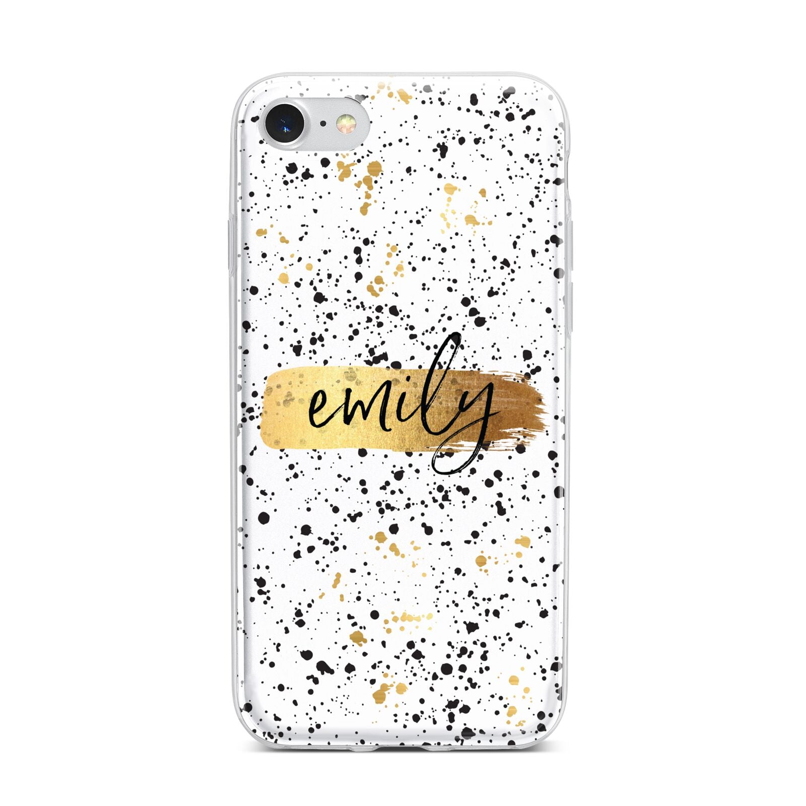 Personalised Ink Splatter Gold iPhone 7 Bumper Case on Silver iPhone