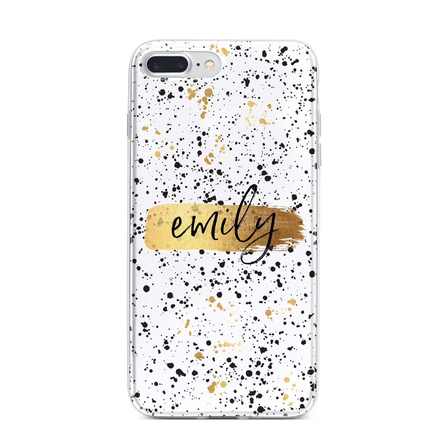 Personalised Ink Splatter Gold iPhone 7 Plus Bumper Case on Silver iPhone