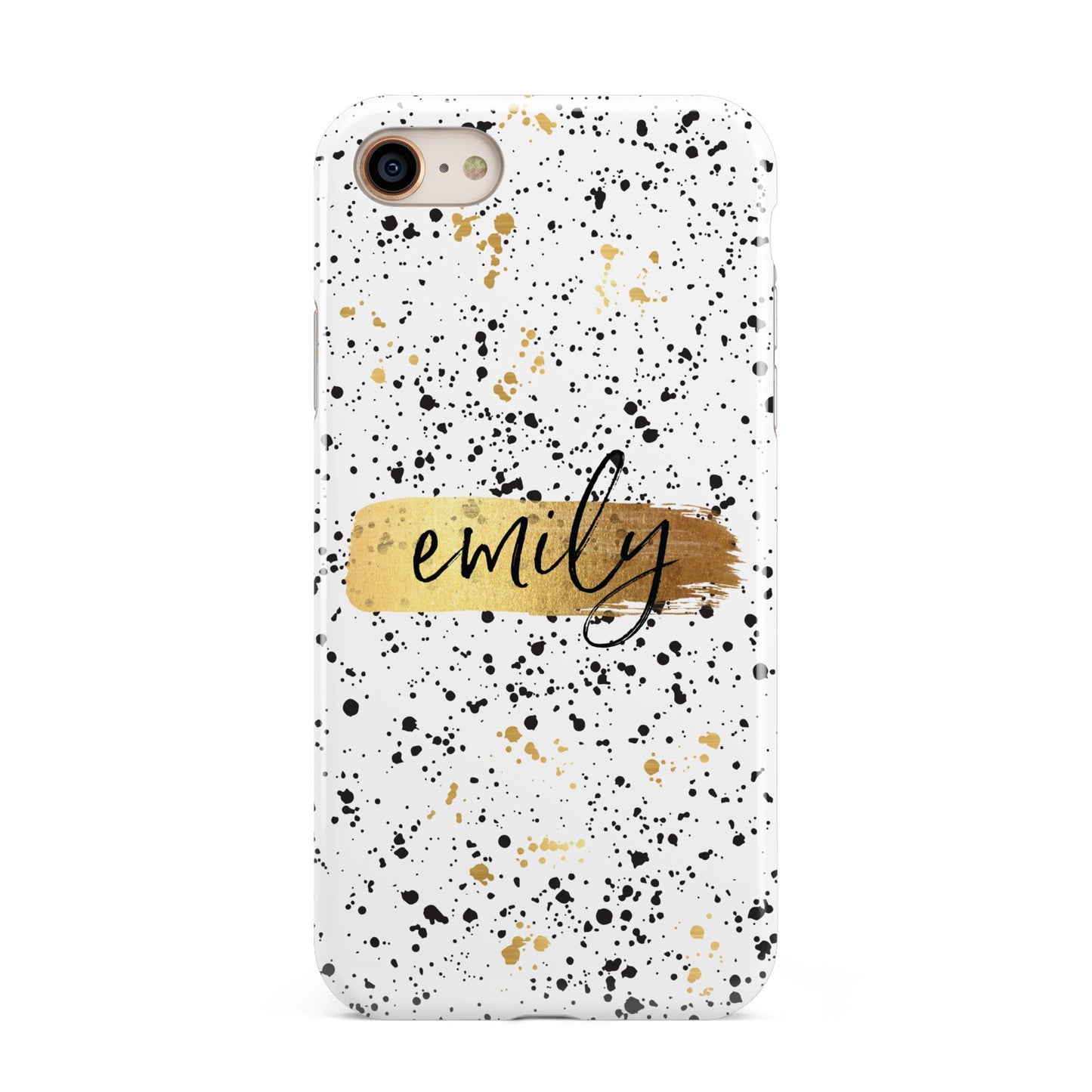 Personalised Ink Splatter Gold iPhone 8 3D Tough Case on Gold Phone