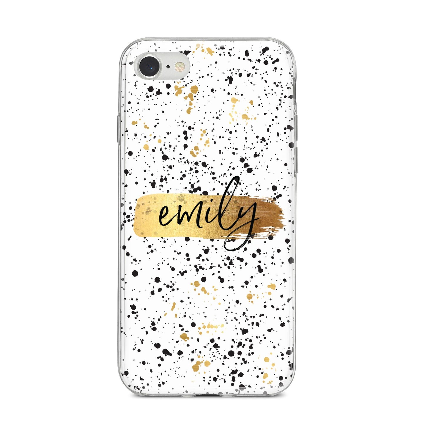 Personalised Ink Splatter Gold iPhone 8 Bumper Case on Silver iPhone