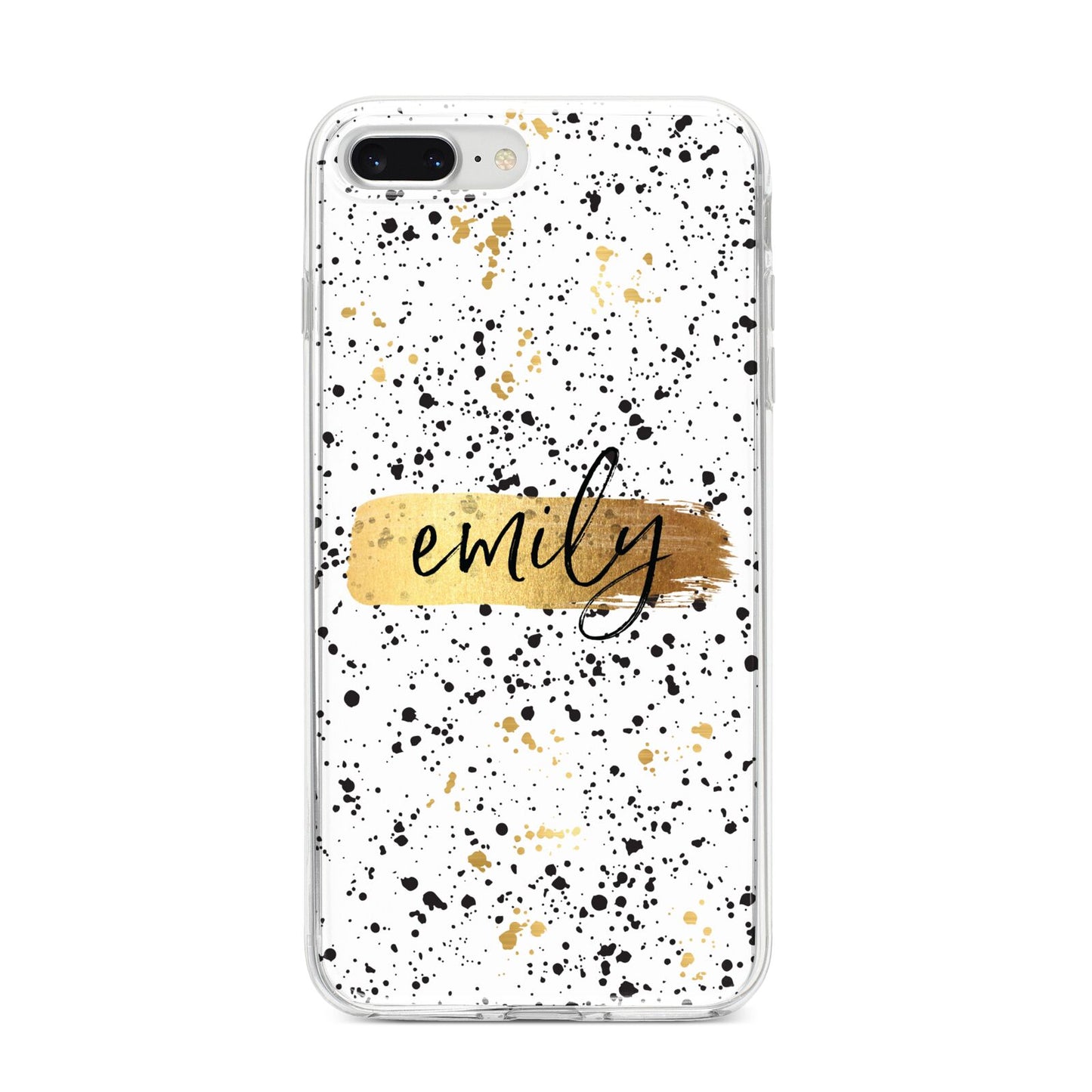 Personalised Ink Splatter Gold iPhone 8 Plus Bumper Case on Silver iPhone