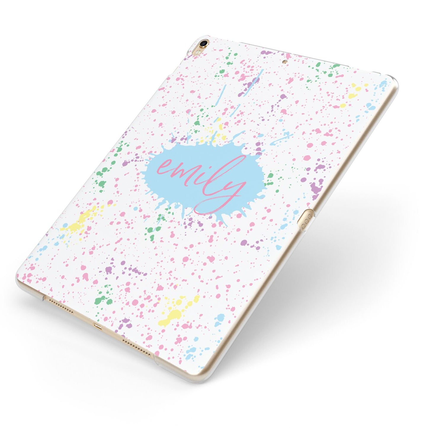 Personalised Ink Splatter Mulitcoloured Apple iPad Case on Gold iPad Side View
