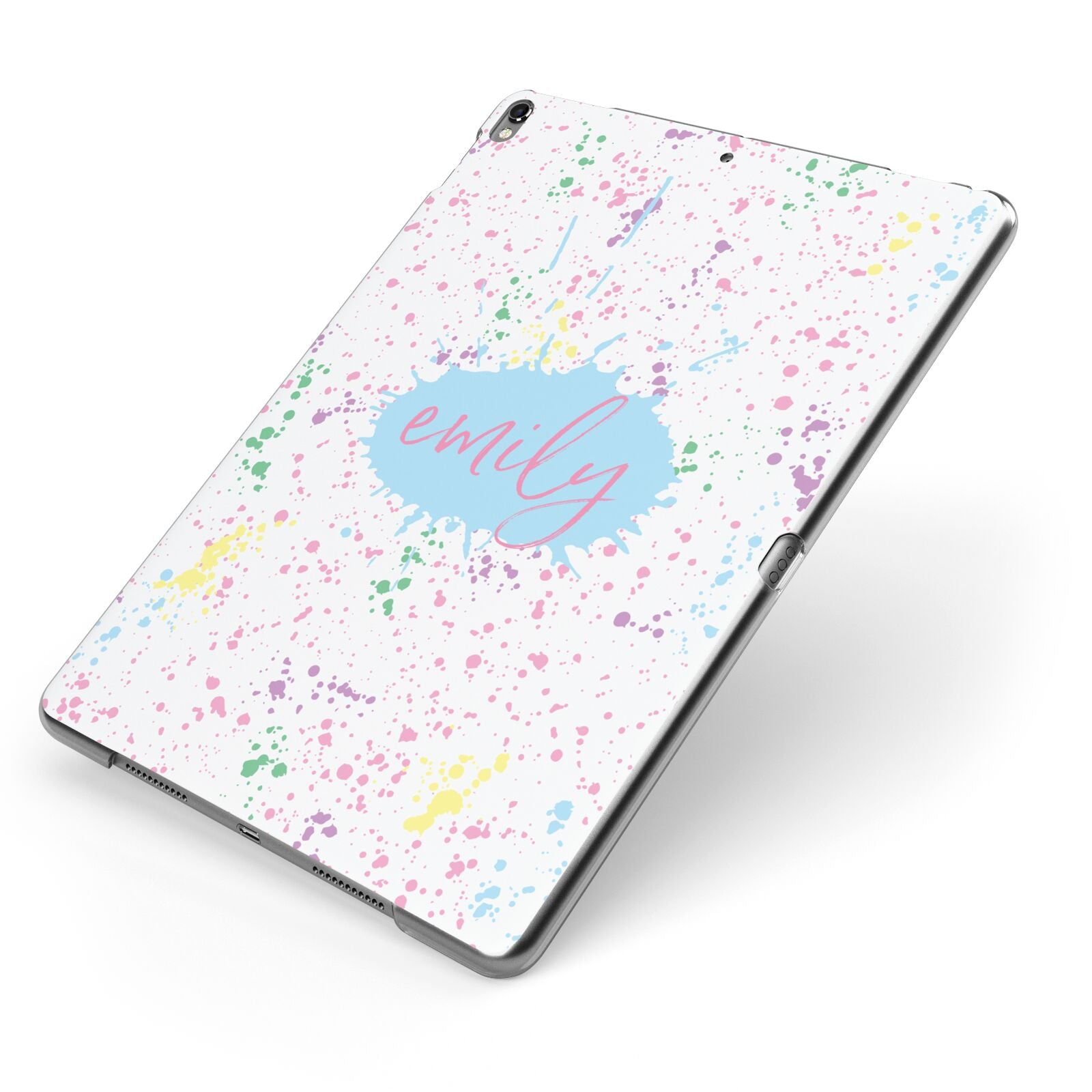 Personalised Ink Splatter Mulitcoloured Apple iPad Case on Grey iPad Side View