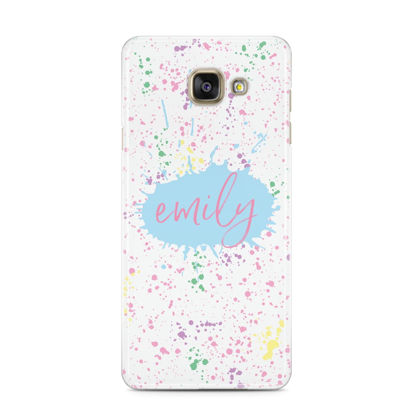 Personalised Ink Splatter Mulitcoloured Samsung Galaxy A3 2016 Case on gold phone