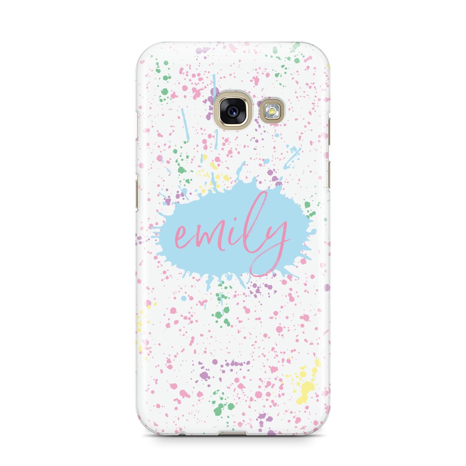 Personalised Ink Splatter Mulitcoloured Samsung Galaxy A3 2017 Case on gold phone