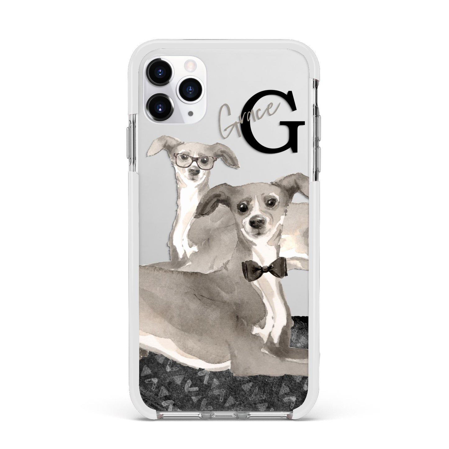 Personalised Italian Greyhound Apple iPhone 11 Pro Max in Silver with White Impact Case