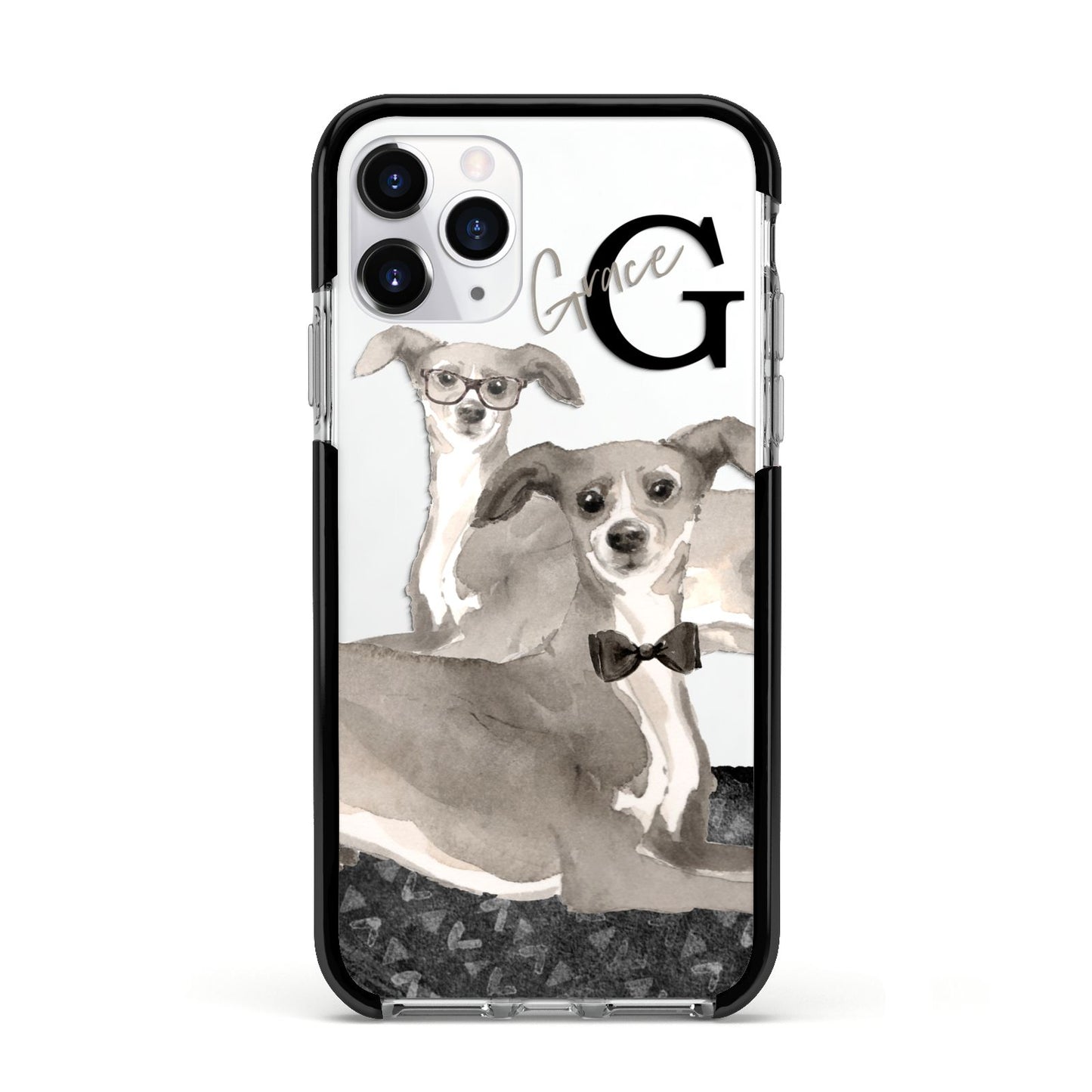 Personalised Italian Greyhound Apple iPhone 11 Pro in Silver with Black Impact Case