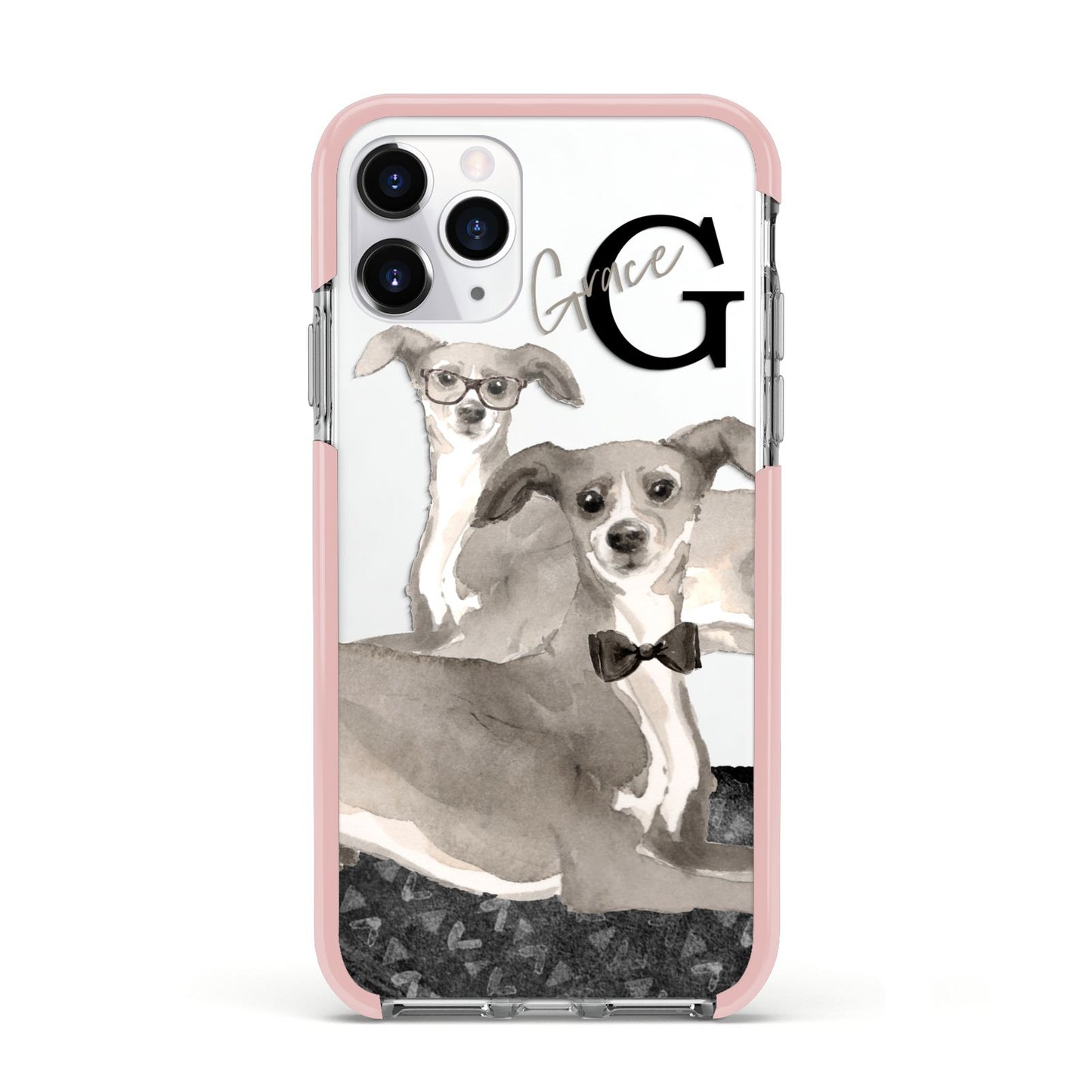 Personalised Italian Greyhound Apple iPhone 11 Pro in Silver with Pink Impact Case