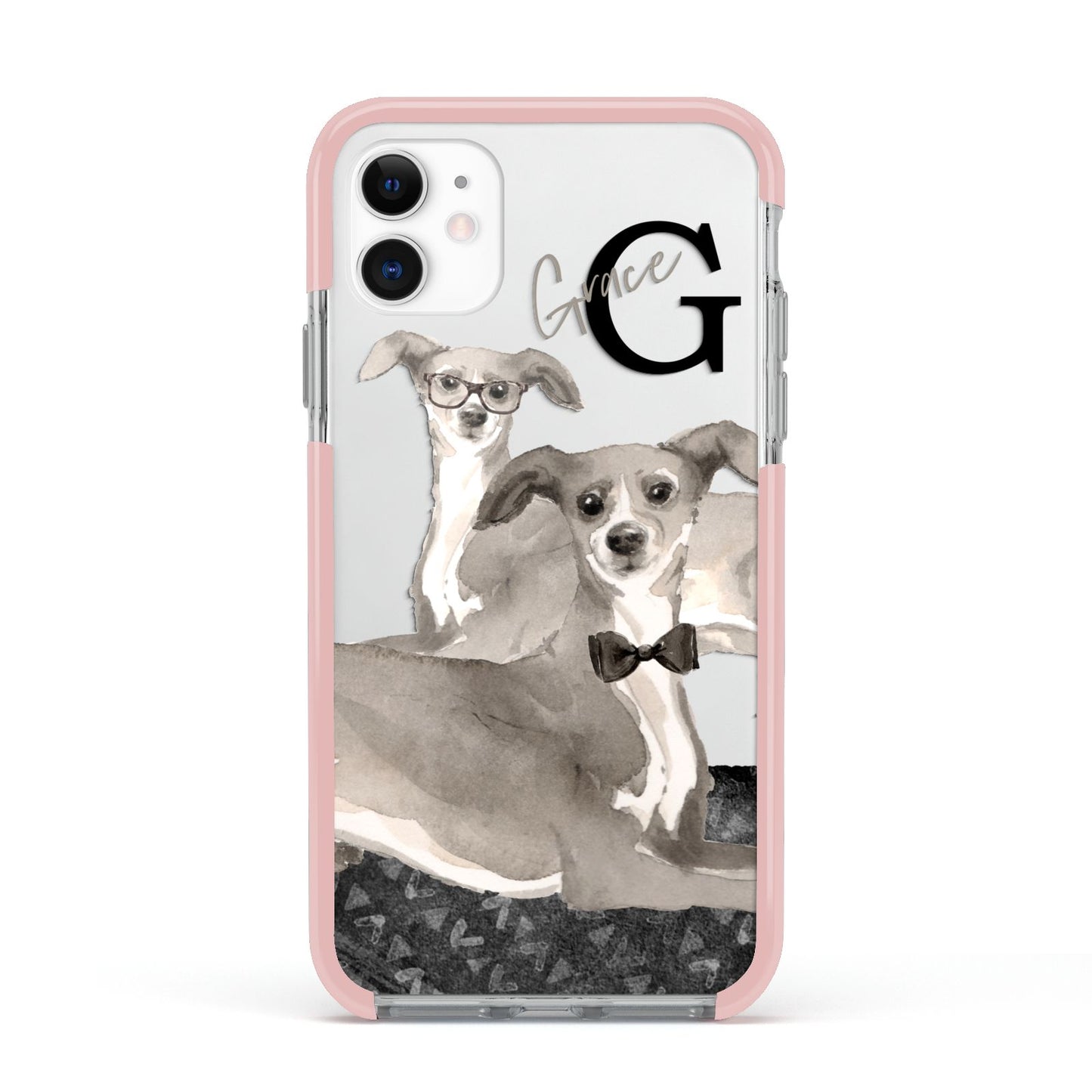 Personalised Italian Greyhound Apple iPhone 11 in White with Pink Impact Case
