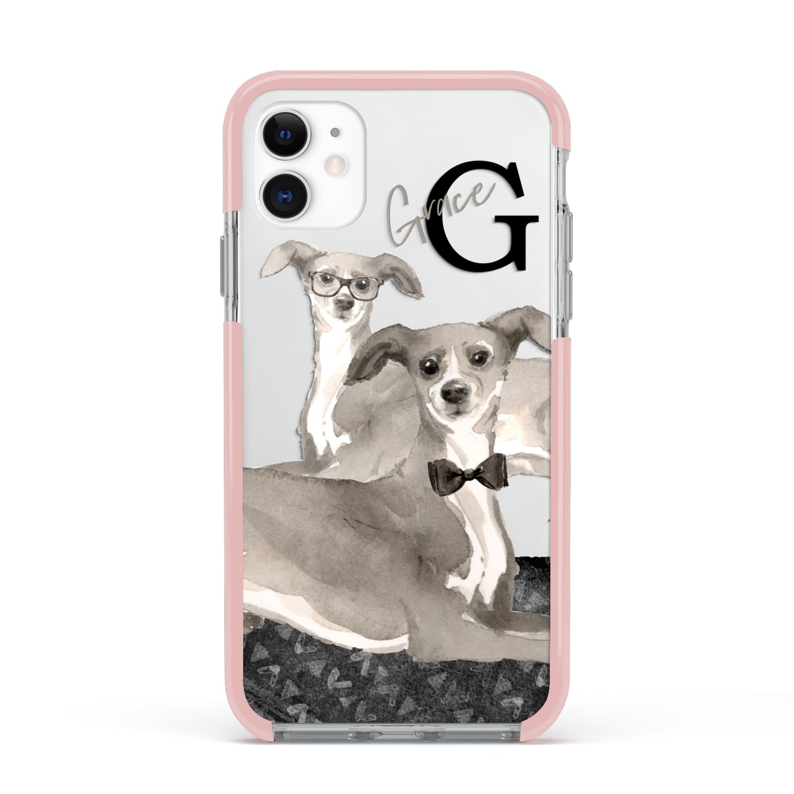 Personalised Italian Greyhound Apple iPhone 11 in White with Pink Impact Case