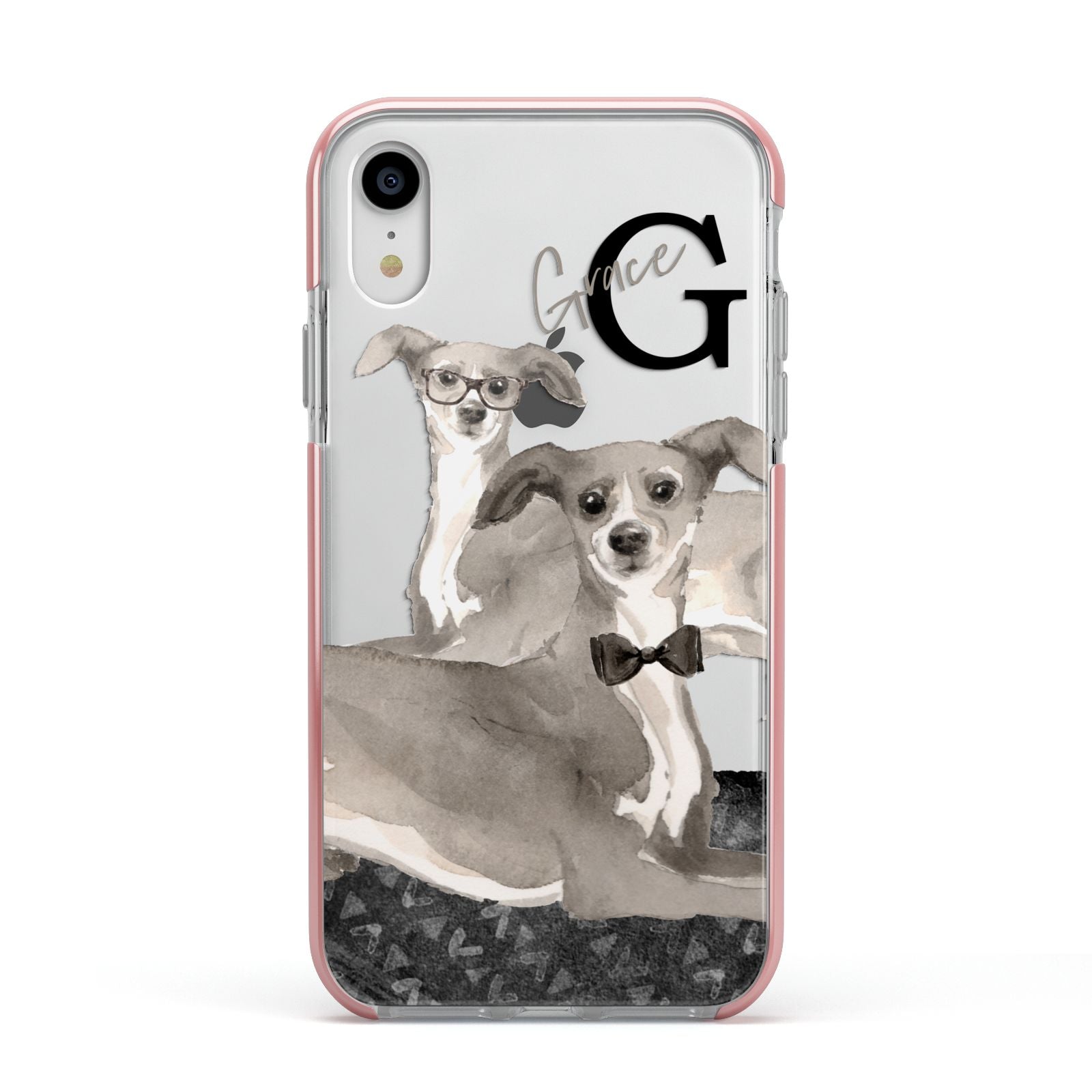 Personalised Italian Greyhound Apple iPhone XR Impact Case Pink Edge on Silver Phone