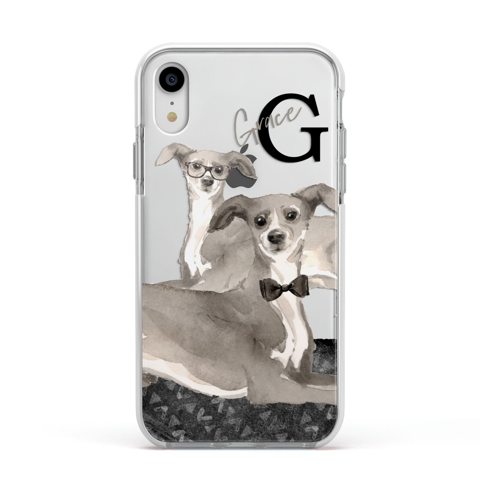 Personalised Italian Greyhound Apple iPhone XR Impact Case White Edge on Silver Phone
