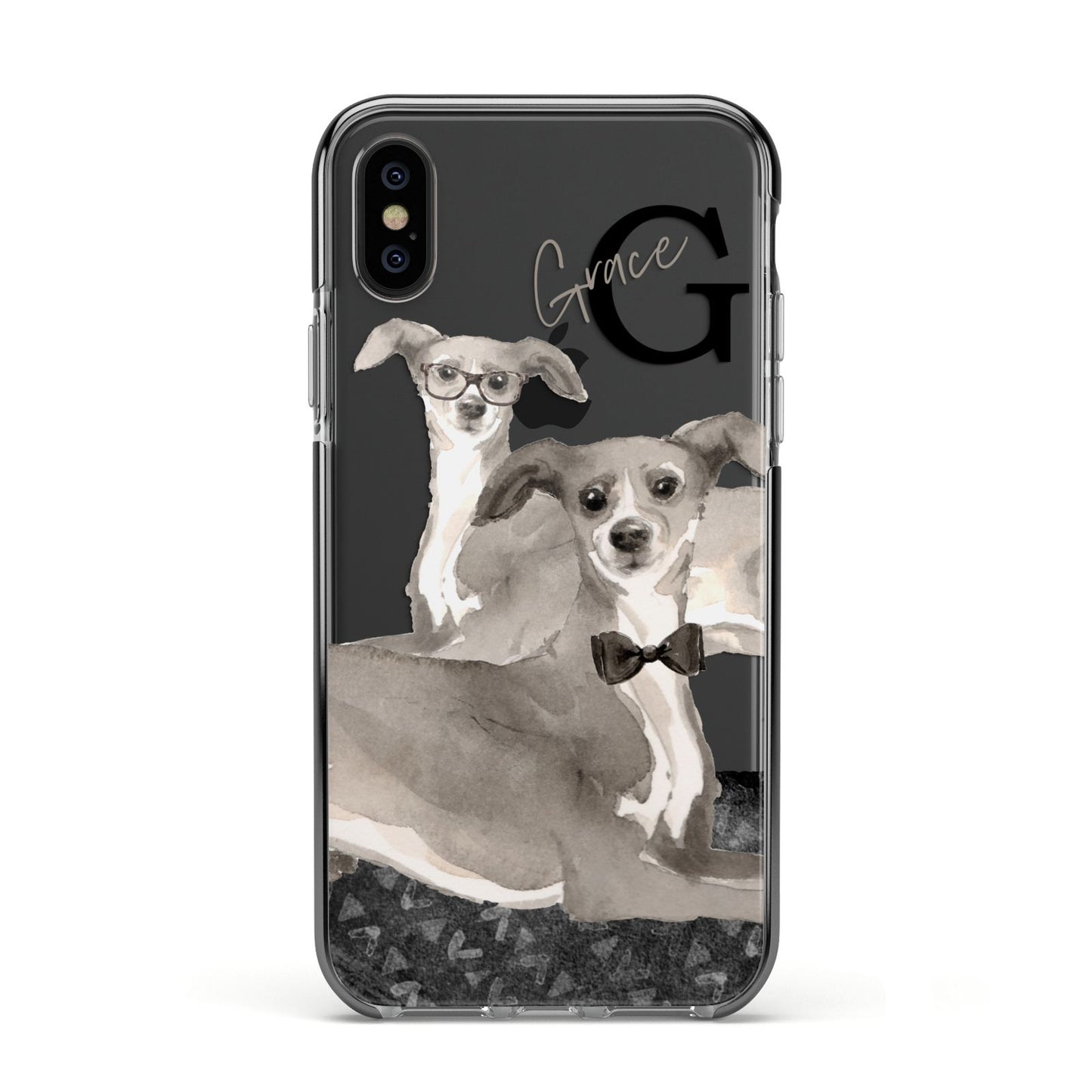 Personalised Italian Greyhound Apple iPhone Xs Impact Case Black Edge on Black Phone