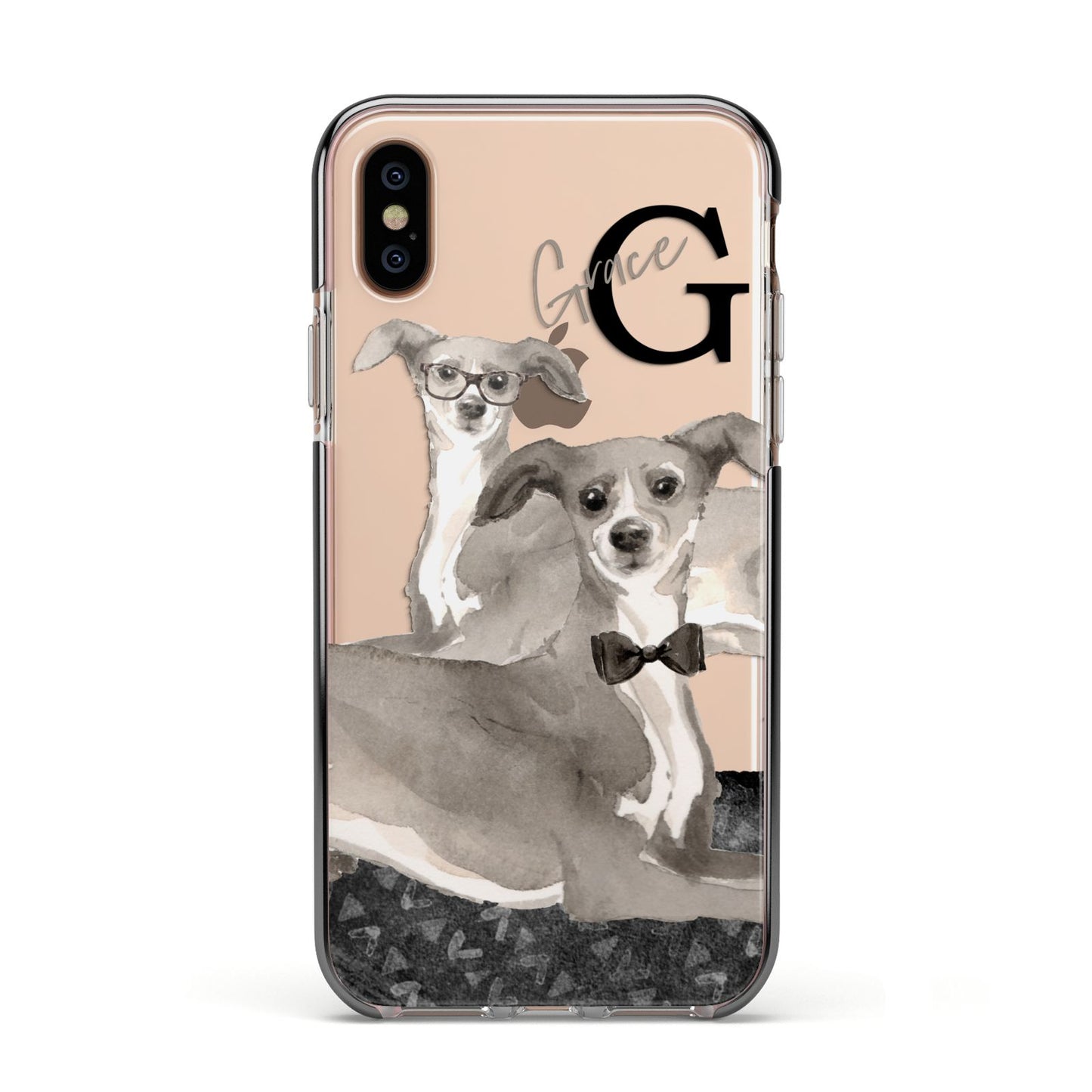 Personalised Italian Greyhound Apple iPhone Xs Impact Case Black Edge on Gold Phone