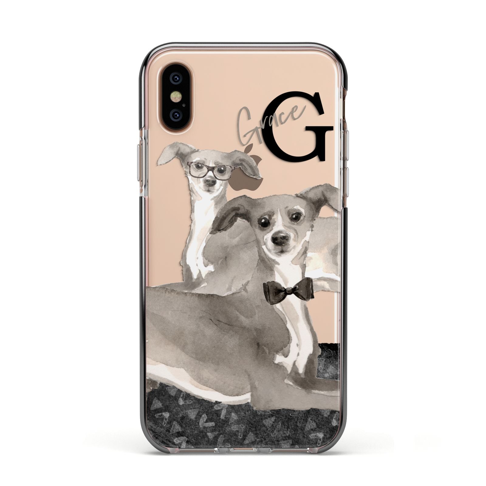 Personalised Italian Greyhound Apple iPhone Xs Impact Case Black Edge on Gold Phone