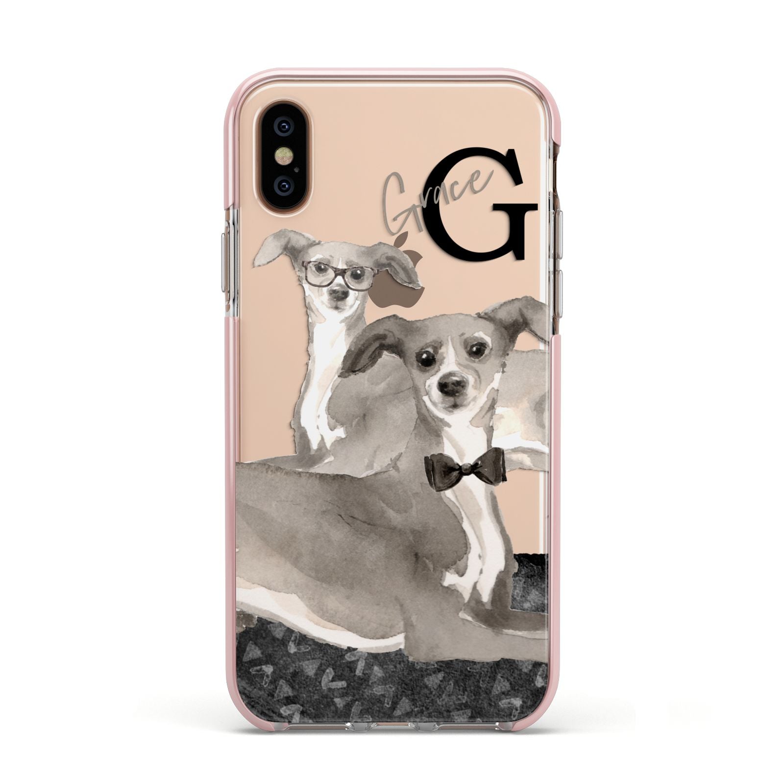 Personalised Italian Greyhound Apple iPhone Xs Impact Case Pink Edge on Gold Phone