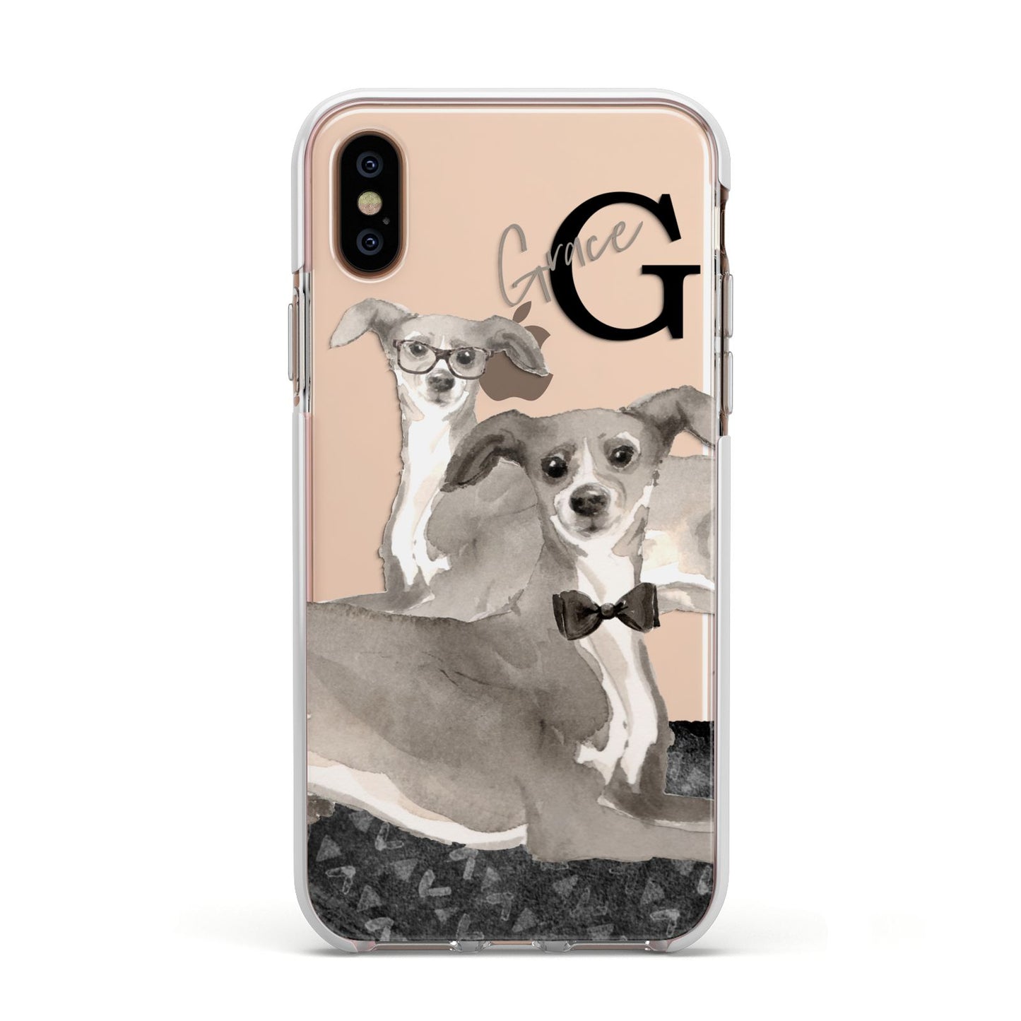 Personalised Italian Greyhound Apple iPhone Xs Impact Case White Edge on Gold Phone