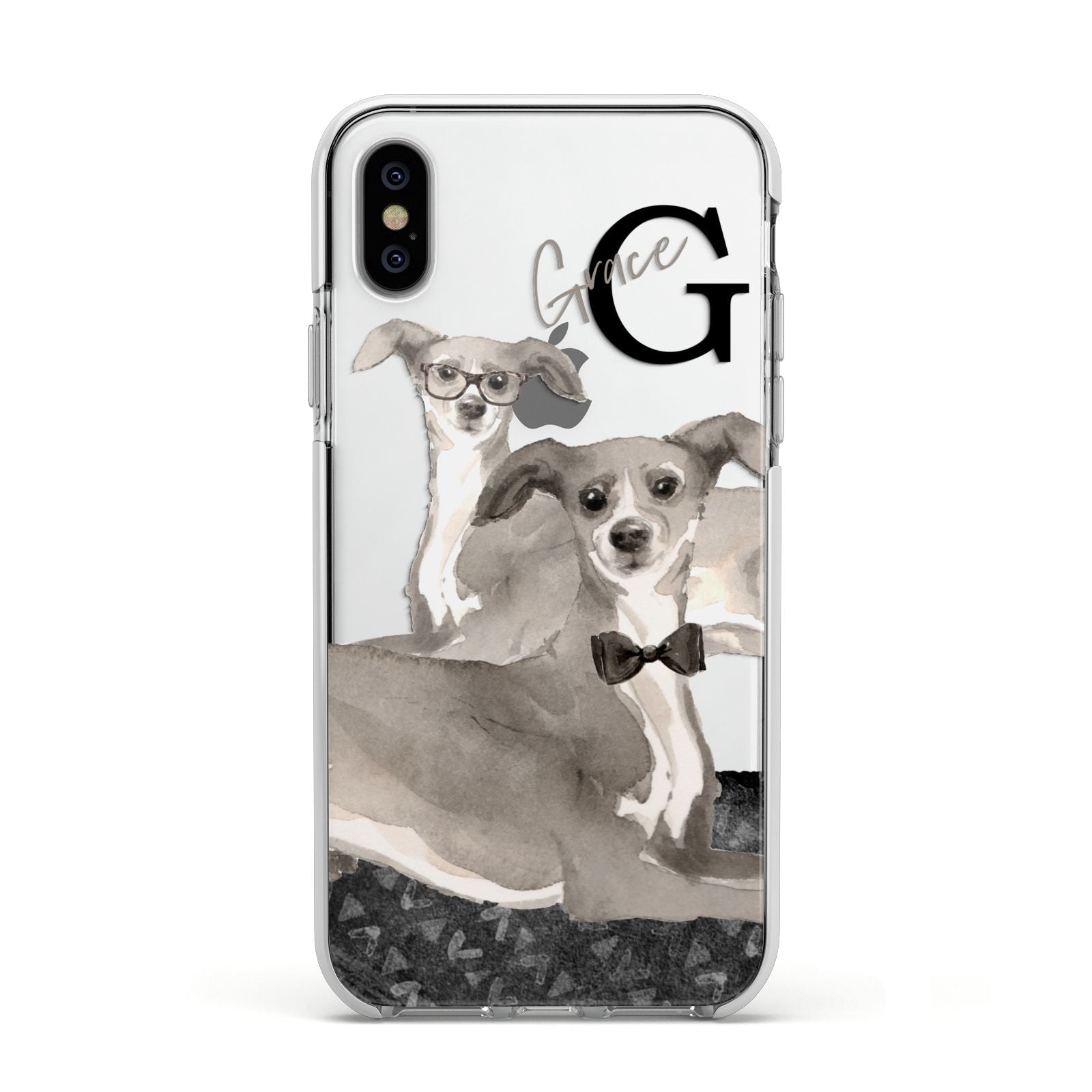 Personalised Italian Greyhound Apple iPhone Xs Impact Case White Edge on Silver Phone