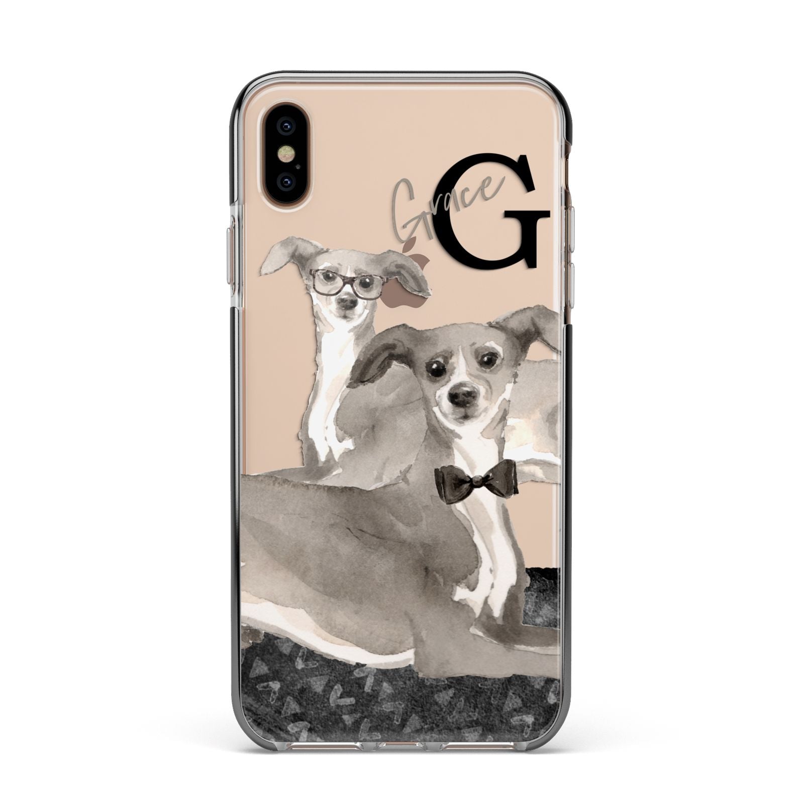 Personalised Italian Greyhound Apple iPhone Xs Max Impact Case Black Edge on Gold Phone