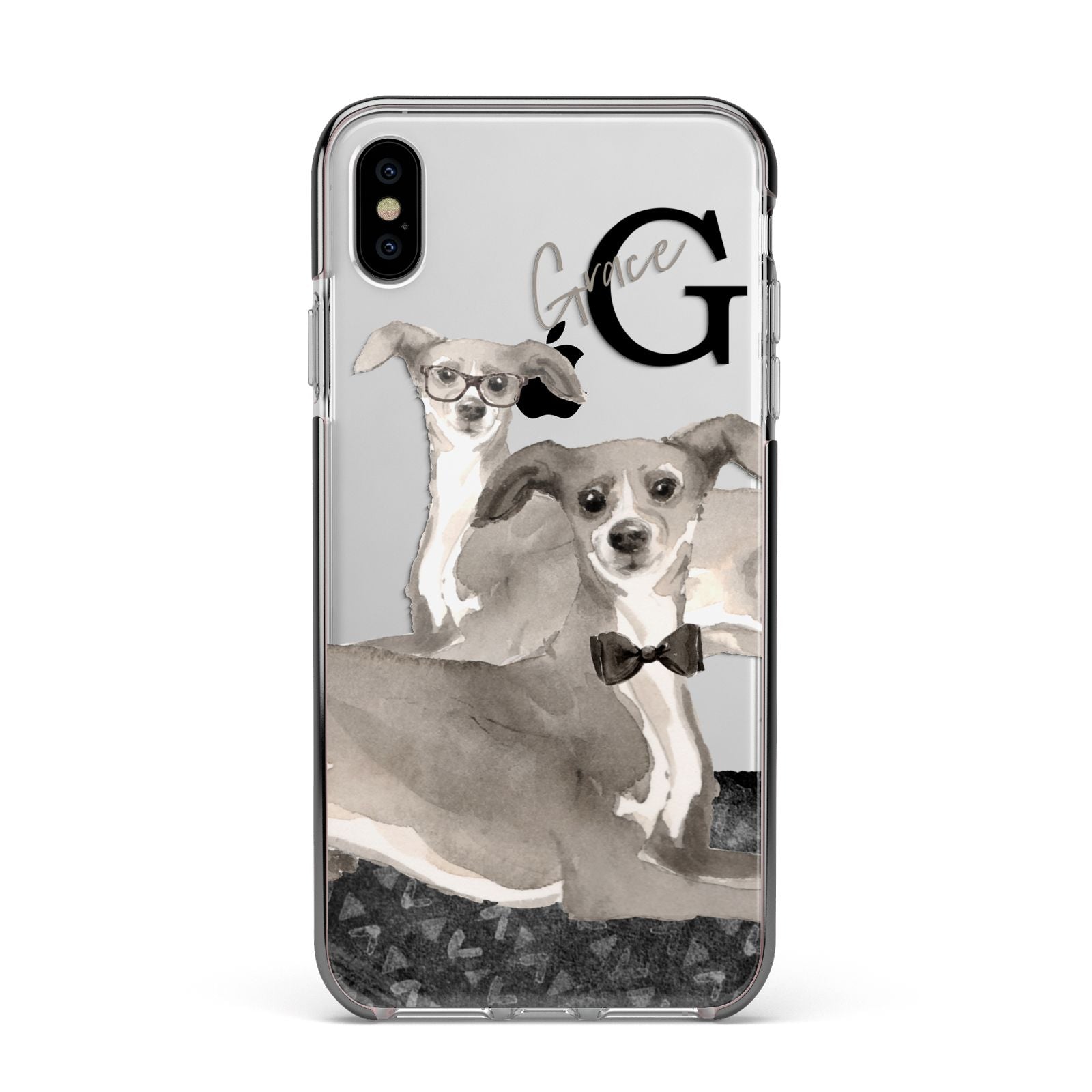 Personalised Italian Greyhound Apple iPhone Xs Max Impact Case Black Edge on Silver Phone