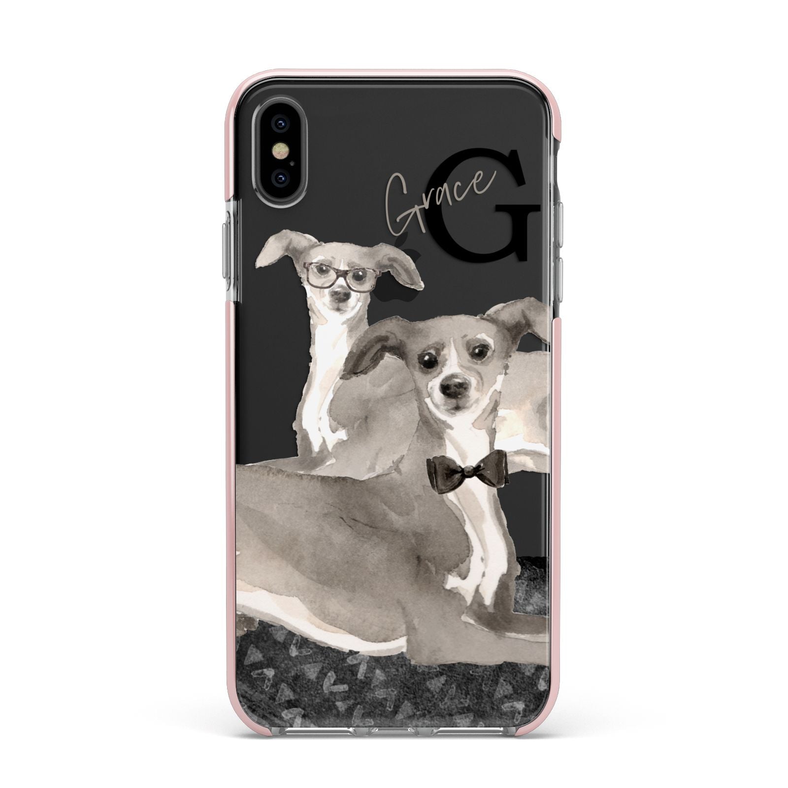 Personalised Italian Greyhound Apple iPhone Xs Max Impact Case Pink Edge on Black Phone
