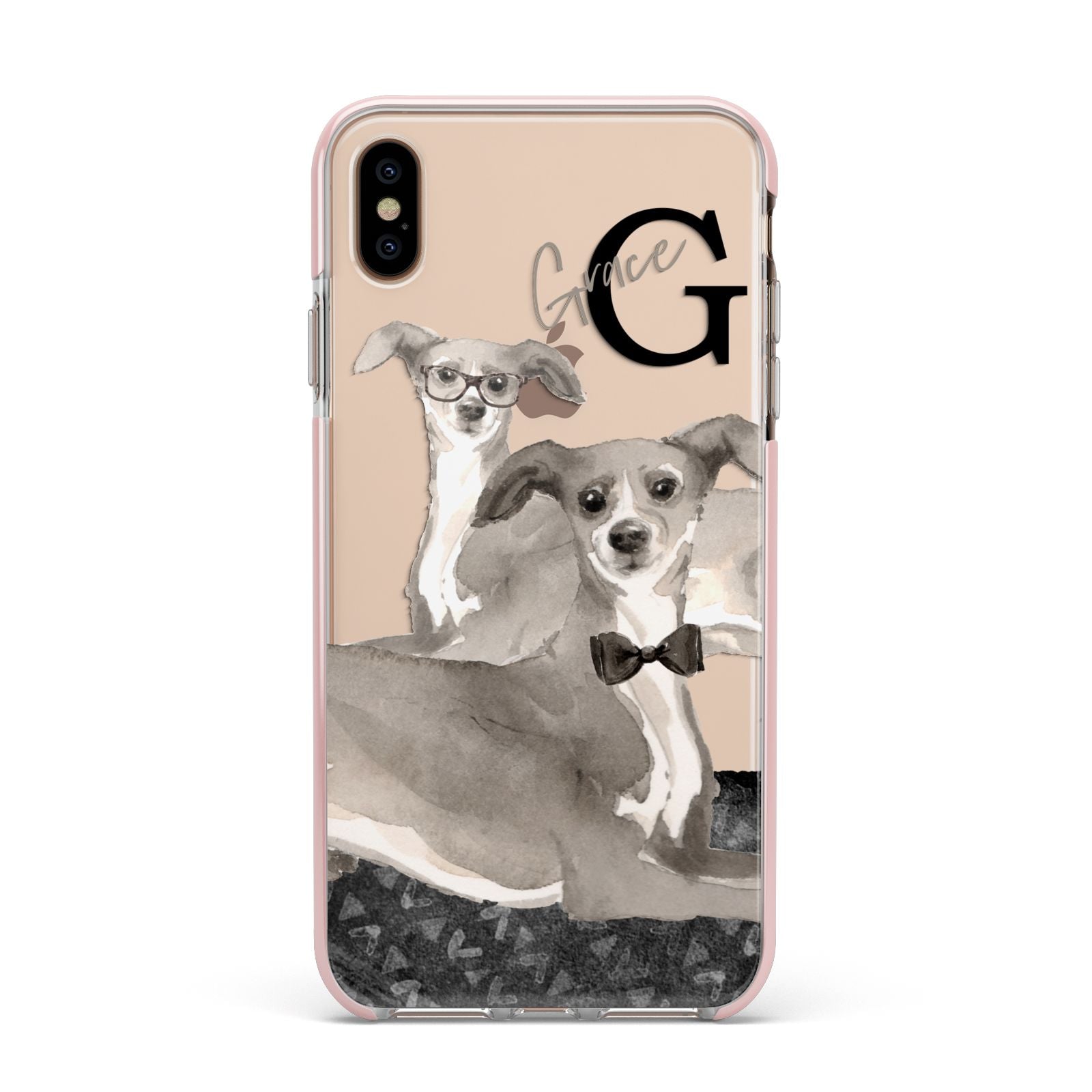 Personalised Italian Greyhound Apple iPhone Xs Max Impact Case Pink Edge on Gold Phone
