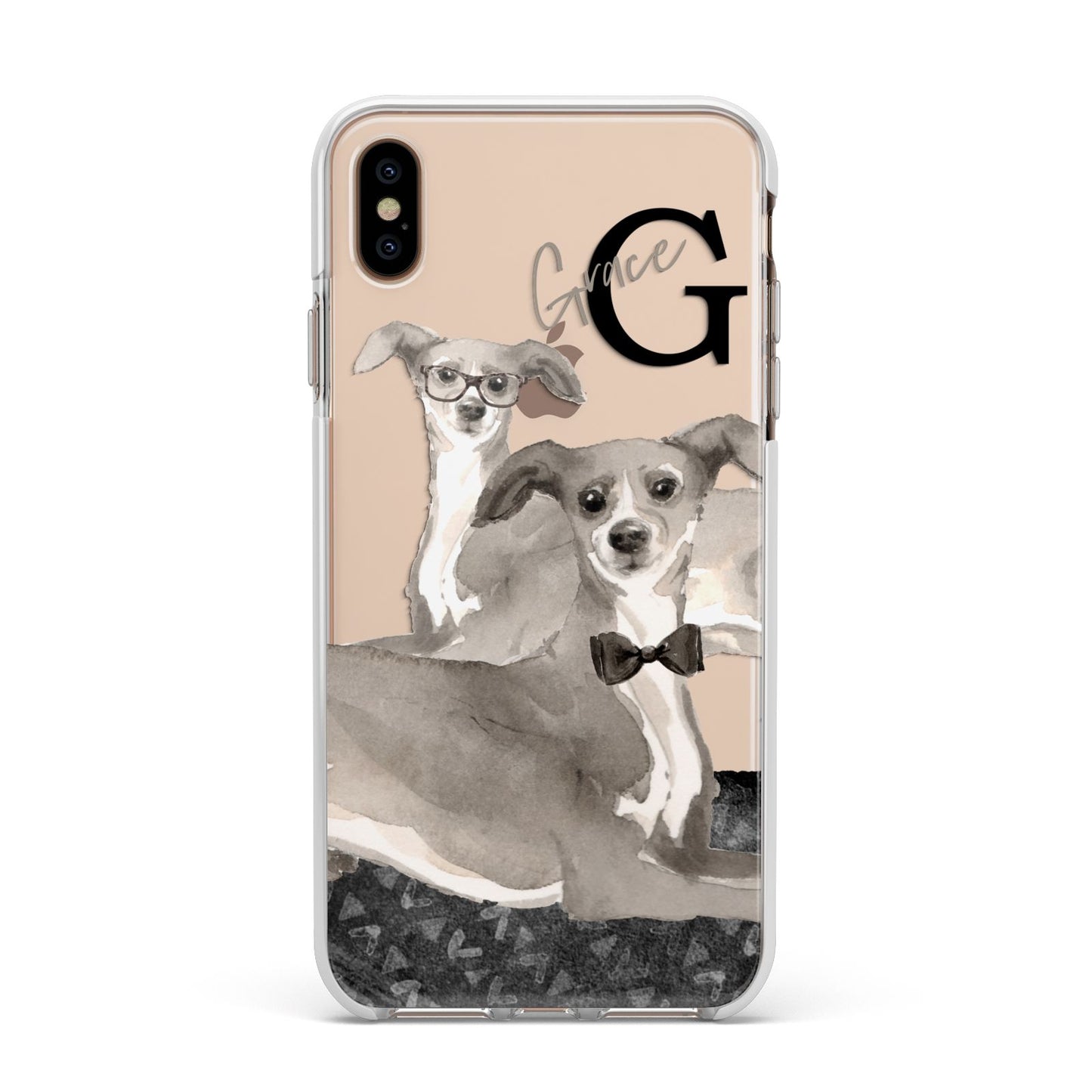 Personalised Italian Greyhound Apple iPhone Xs Max Impact Case White Edge on Gold Phone